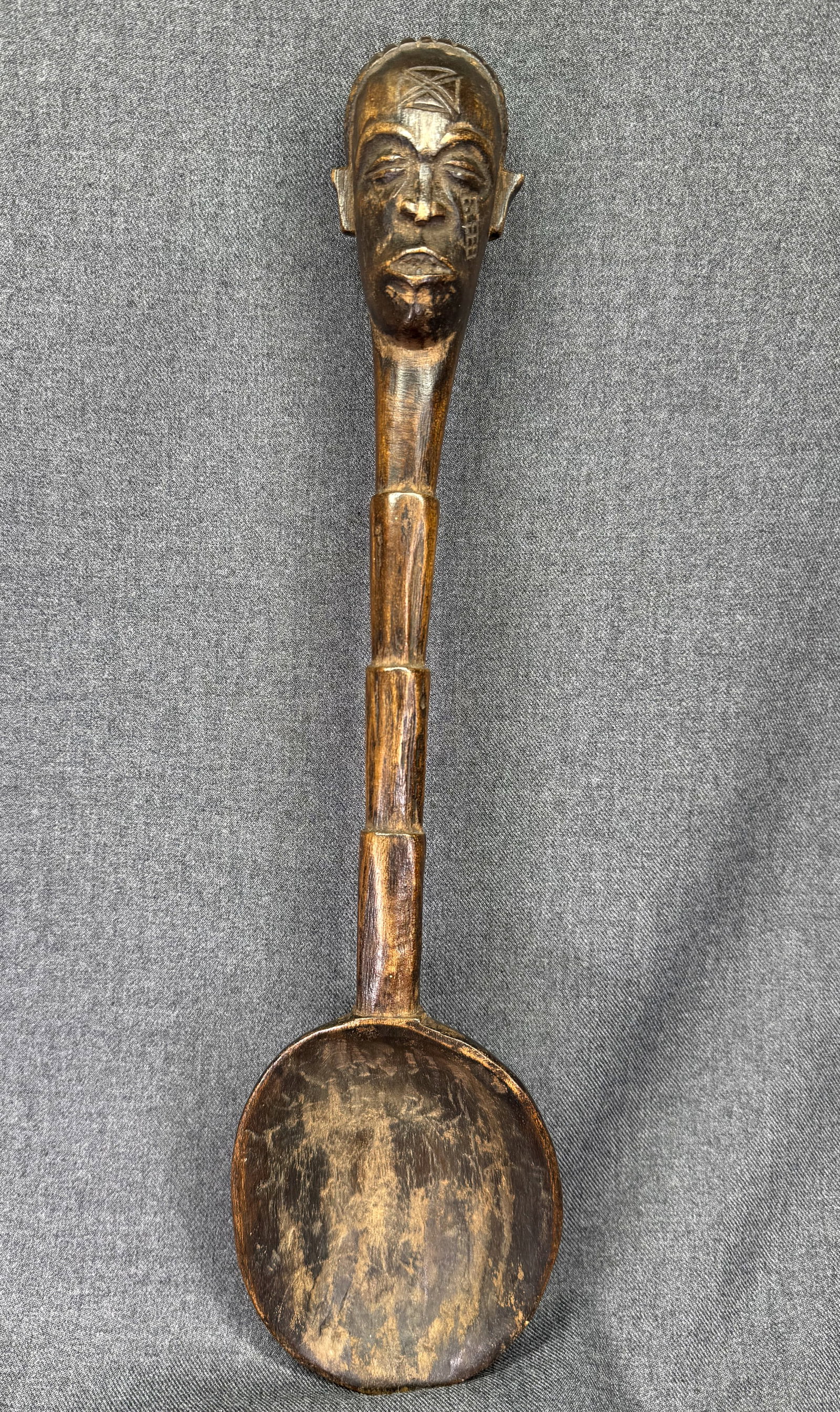 African Chokwe DRC Anthropomorphic Spoon. Carved and decorated wood. (1 of 9)