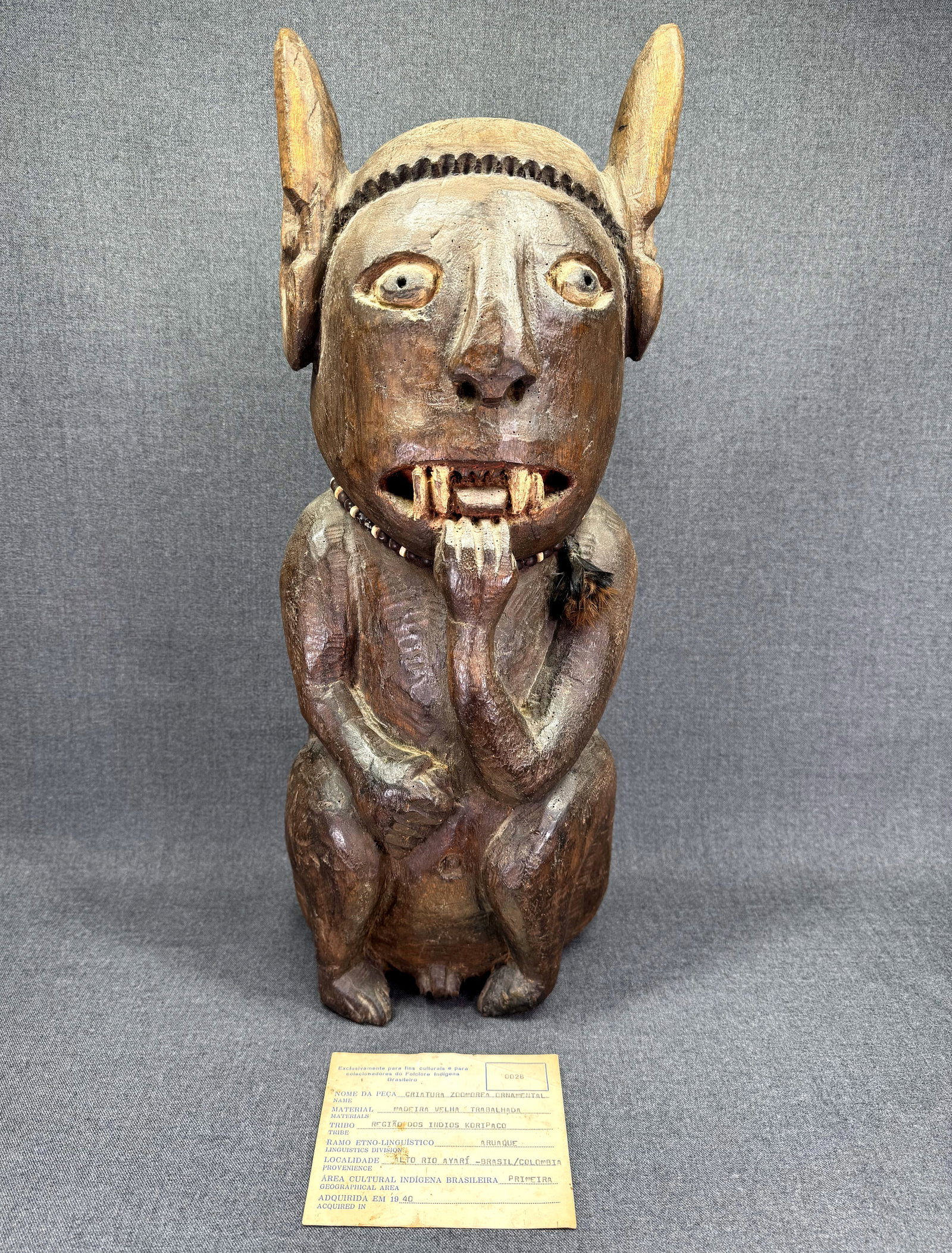 Antique Amazonian Koripaco Zoomorphic Figure. Coll. 1940 with COA. (1 of 14)