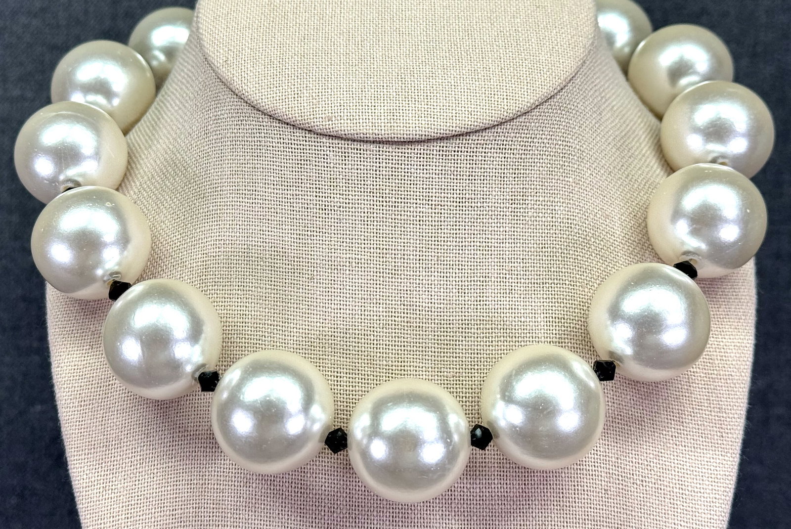 Kep Designs statement collar necklace. Jeweled sterling clasp,pearly & black crystals beads 1AIT: IN HOUSE FLAT SHIPPING & HANDLING COST WITHIN ALL THE U.S. : 9 To bypass LiveShipping, and use our In-House shipping service for 9 or shipping combined for multiple lots, please select “Arrange 