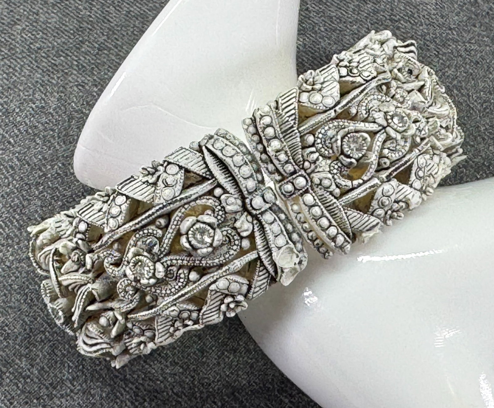 Vintage Featherlite Celluloid Floral Clamper Bangle Bracelet. With Rhinestones *L (1 of 9)