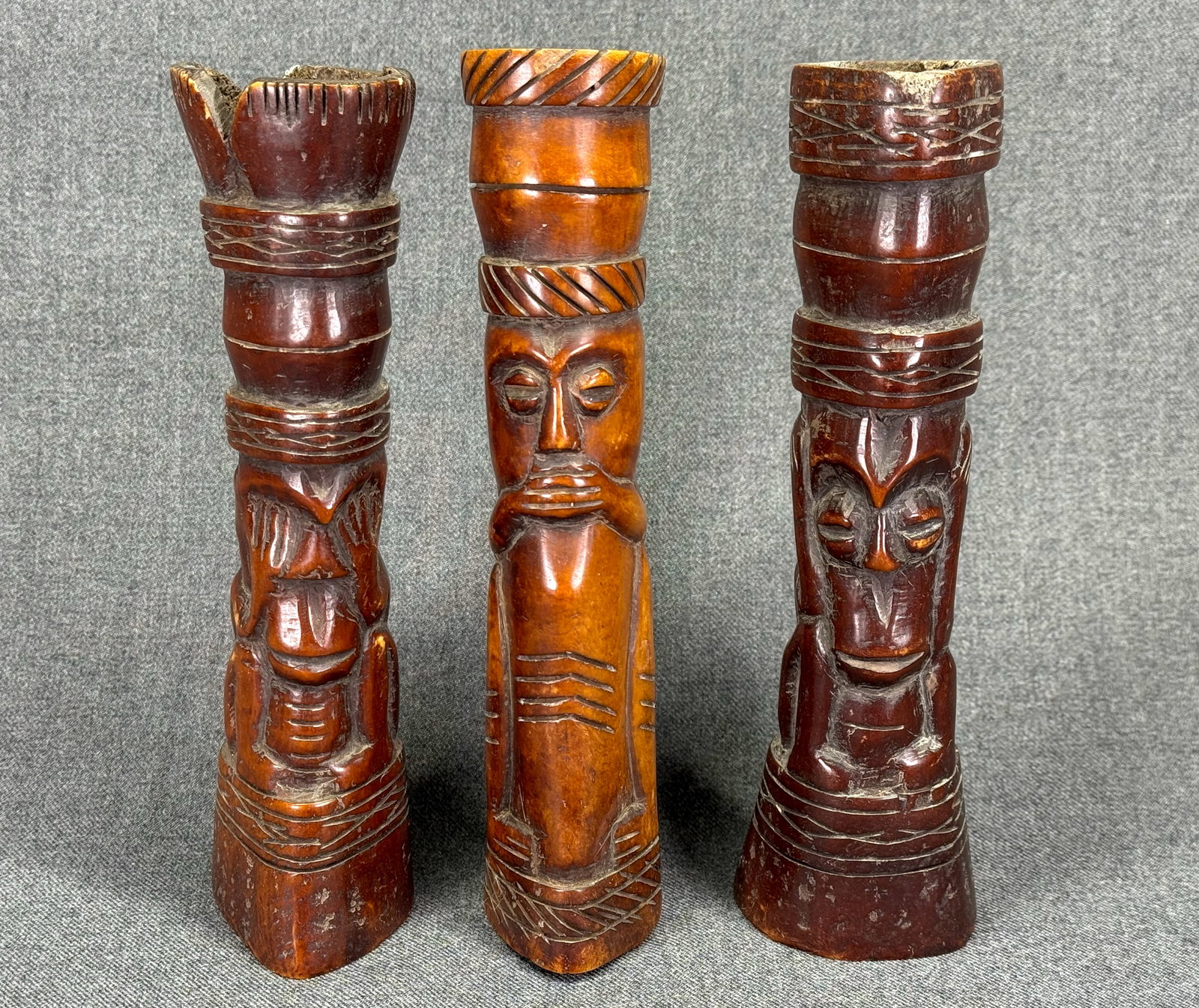 African Lega DRC Bone 3 Wise Monkeys .Hear no evil, speak no evil, see no evil. Carved bone*L (1 of 7)