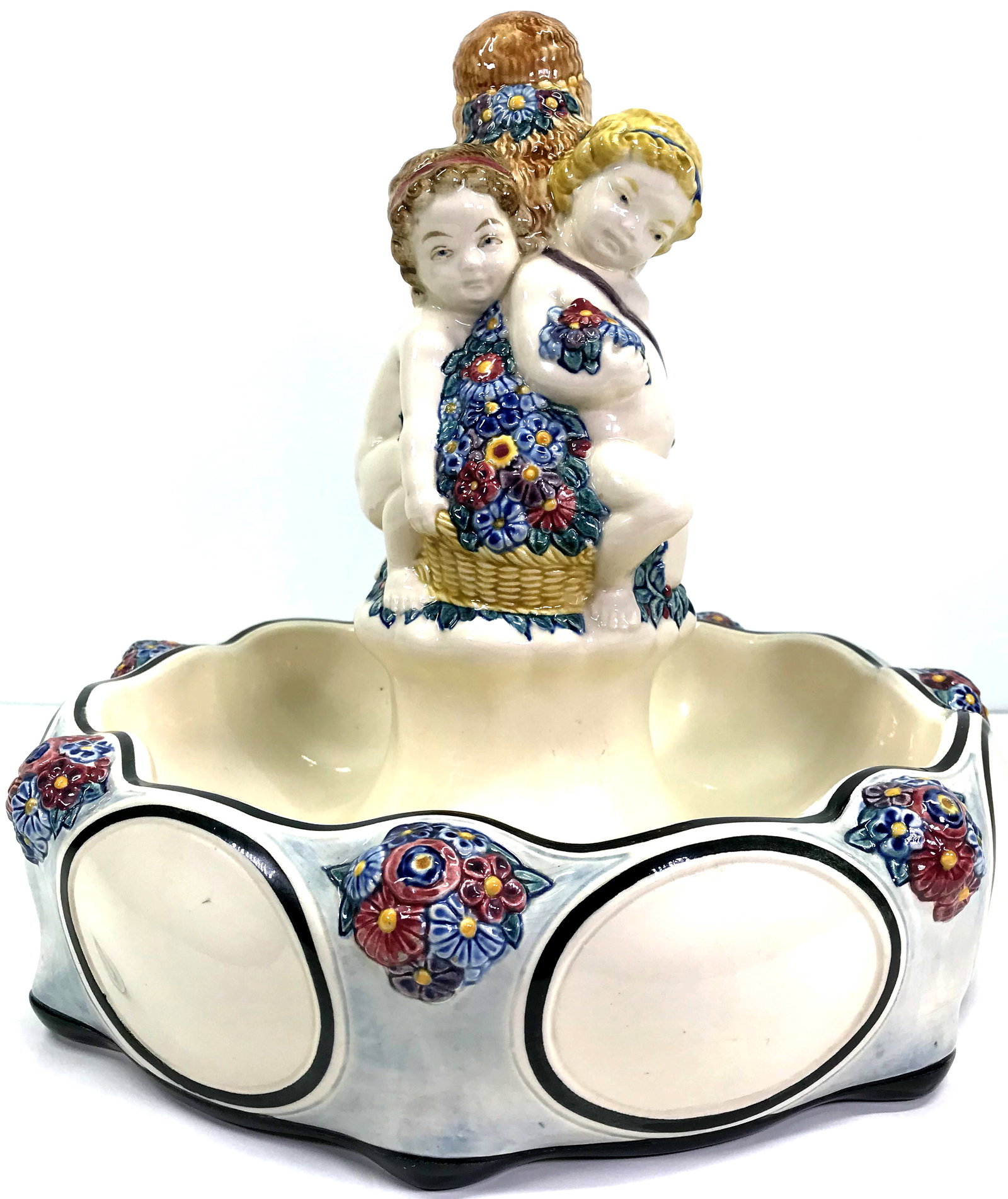 Art Nouveau Wilhelm Sus Karlsruhe Pottery Centerpiece: IN HOUSE FLAT SHIPPING & HANDLING COST WITHIN ALL THE U.S. : 47 To bypass LiveShipping, and use our In-House shipping service for 7 or shipping combined for multiple lots, please select “Arrange
