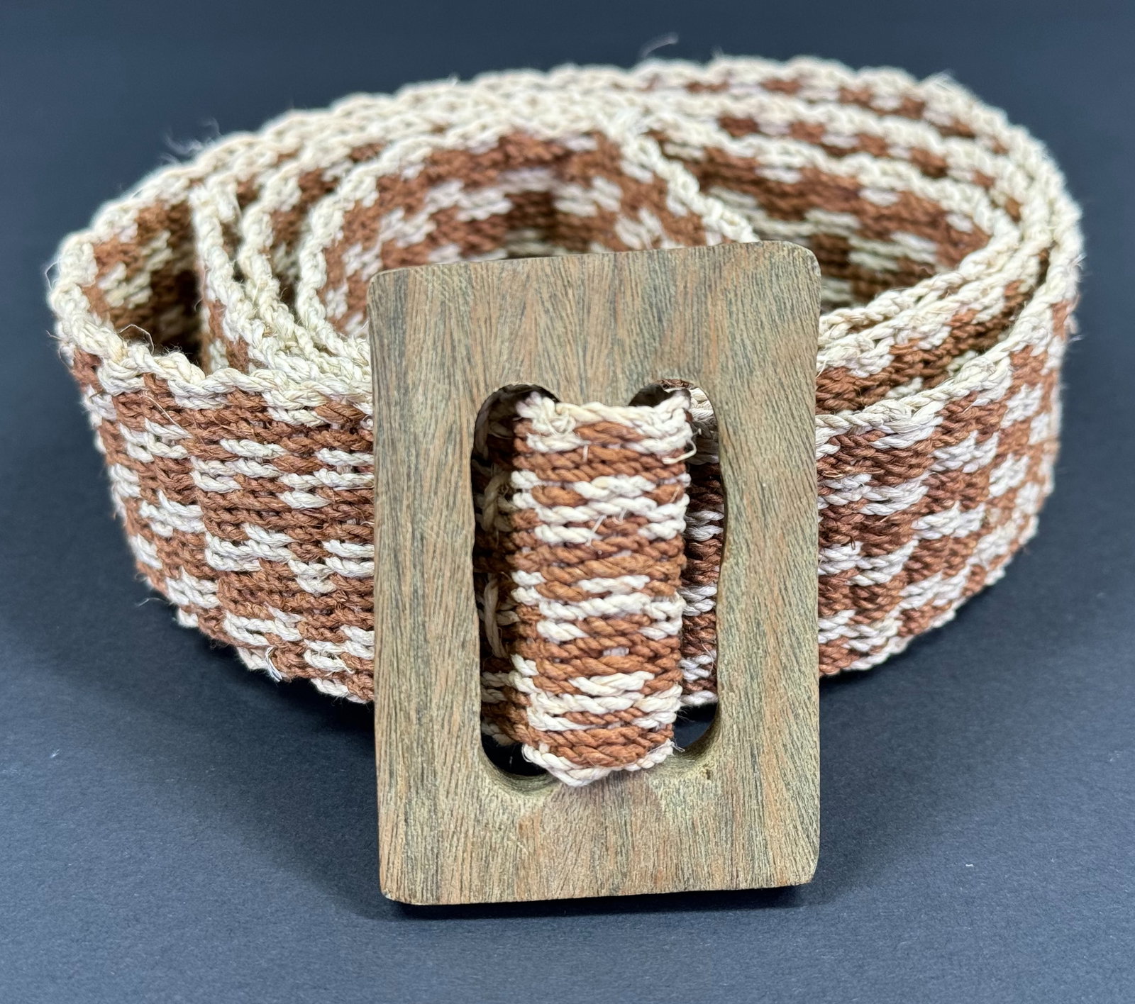Vintage South American Wichi/Mataco Argentina Belt. Vegetal fiber, Palo Santo wood (1 of 8)