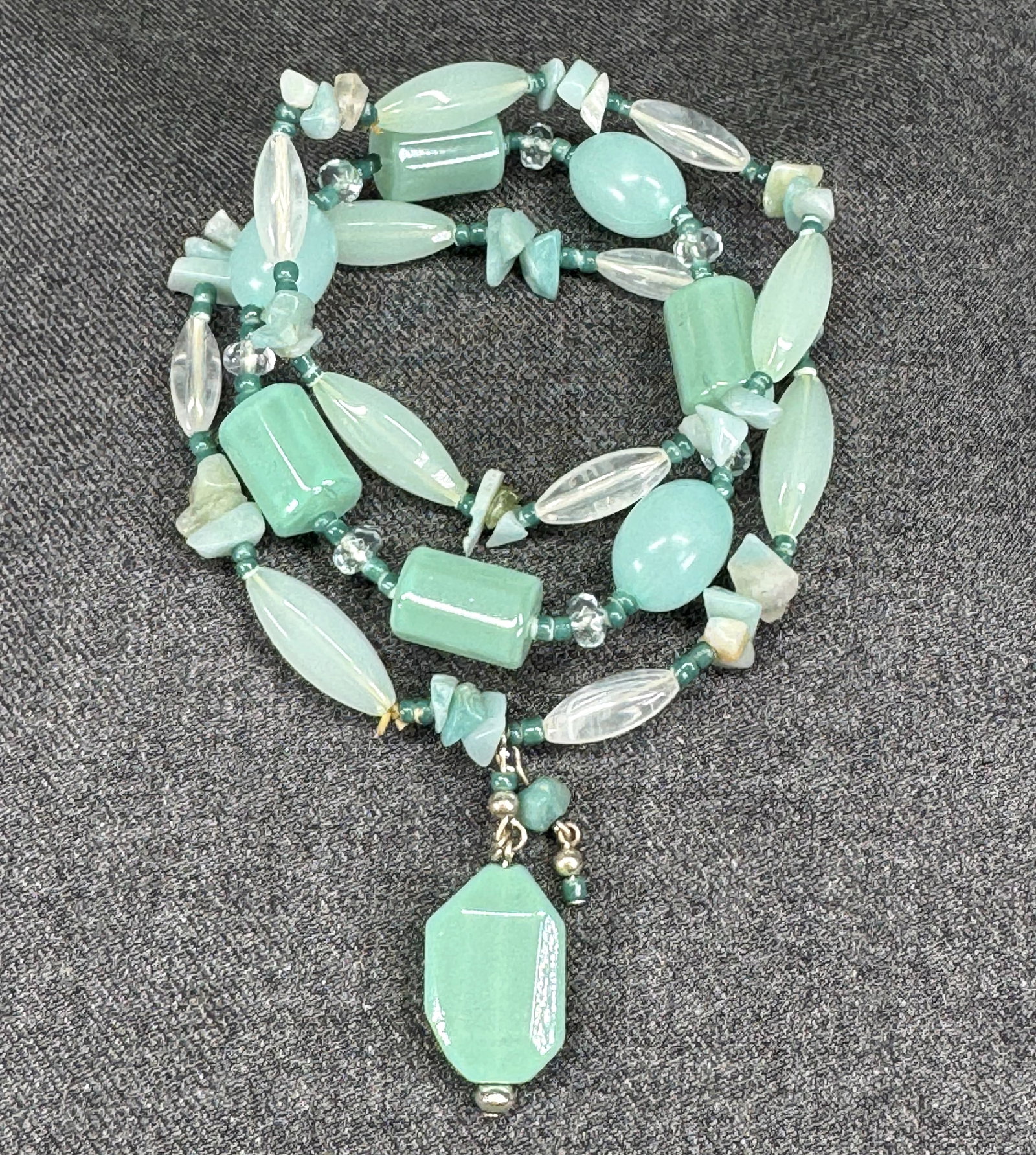 Artisan Beaded Elastic Bracelets. Lot os 3. Aqua Resin, Glass & Natural Stone Chip. *f (1 of 9)