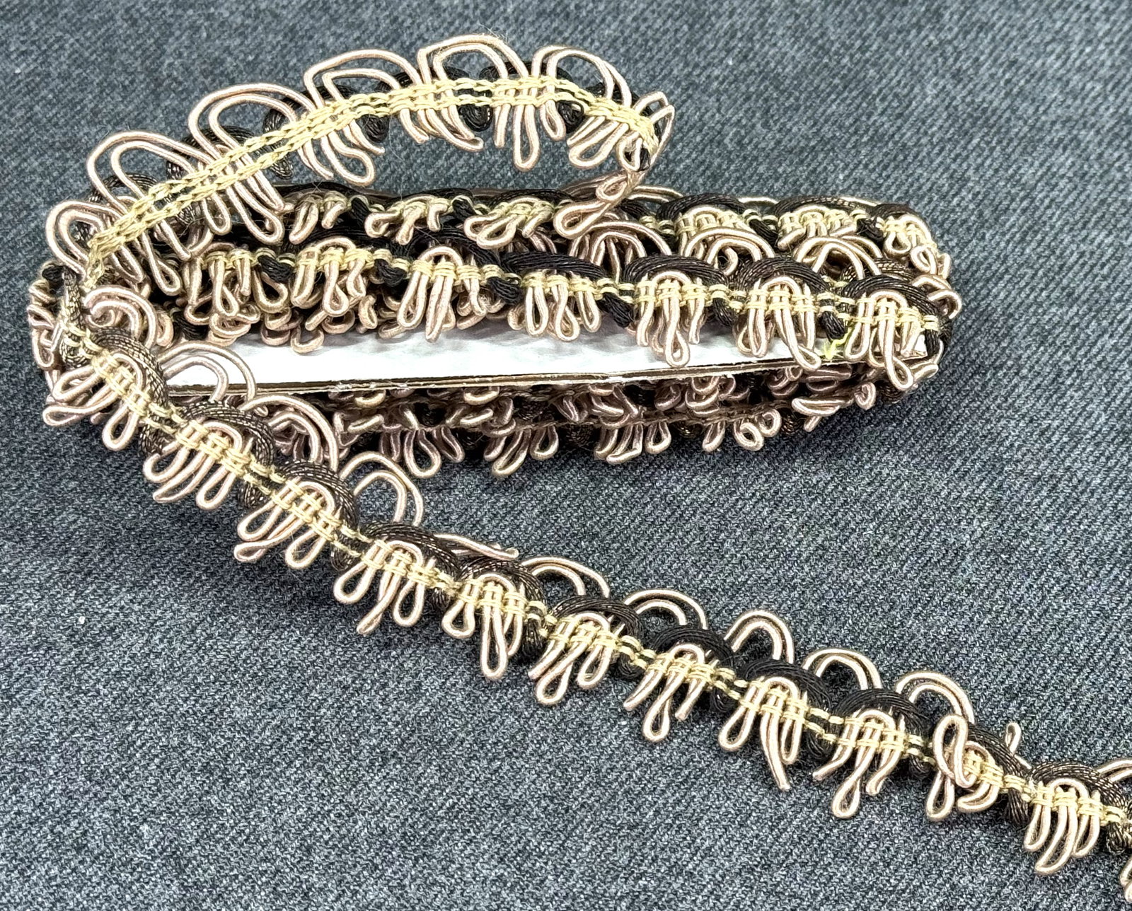 Vintage passementerie woven trim for sewing crafts. 1 1/2 yards long. Unused: IN HOUSE FLAT SHIPPING & HANDLING COST WITHIN ALL THE U.S. : 7 To bypass LiveShipping, and use our In-House shipping service for 7 or shipping combined for multiple lots, please select “Arrange 