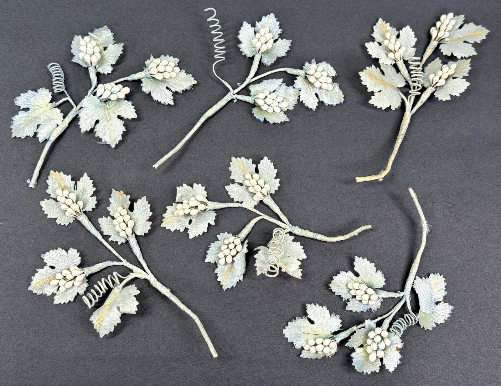 Vintage pearly beads fabric grapes clusters & leaves applique for millinery jewelry making: IN HOUSE FLAT SHIPPING & HANDLING COST WITHIN ALL THE U.S. : 7 To bypass LiveShipping, and use our In-House shipping service for 7 or shipping combined for multiple lots, please select “Arrange 