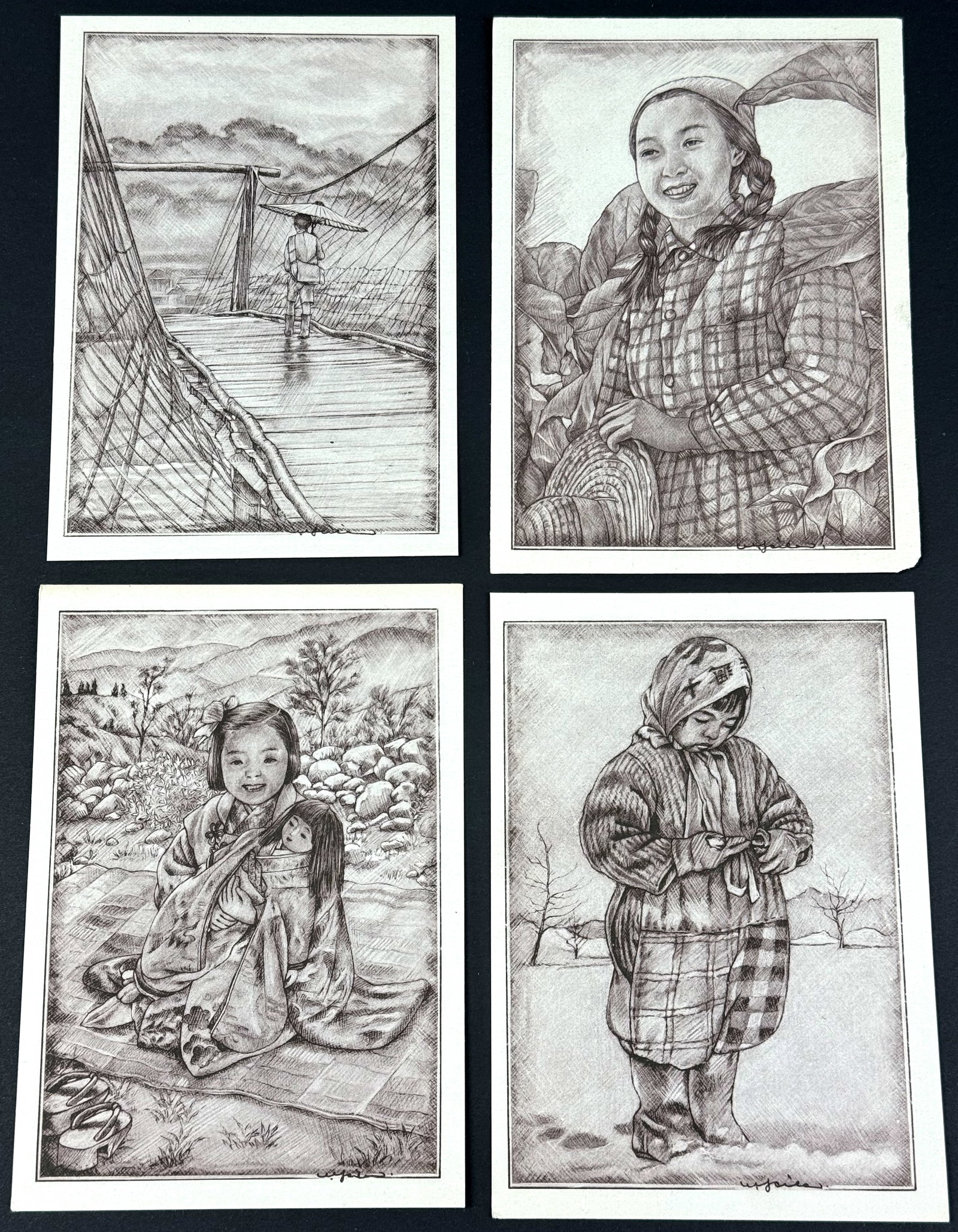 Vintage Japanese 50's Willy Seiler Art Postcards.Heartbroken.Little Mother.The Bridge.Ripe Tobacco: IN HOUSE FLAT SHIPPING & HANDLING COST WITHIN ALL THE U.S. : 7 To bypass LiveShipping, and use our In-House shipping service for 7 or shipping combined for multiple lots, please select “Arrange 