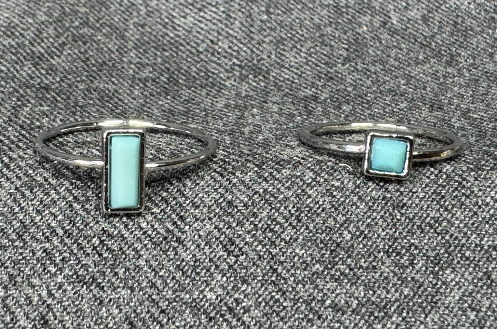 Silvertone Baguette & Square Faux Turquoise Ring Set. *J (1 of 7)