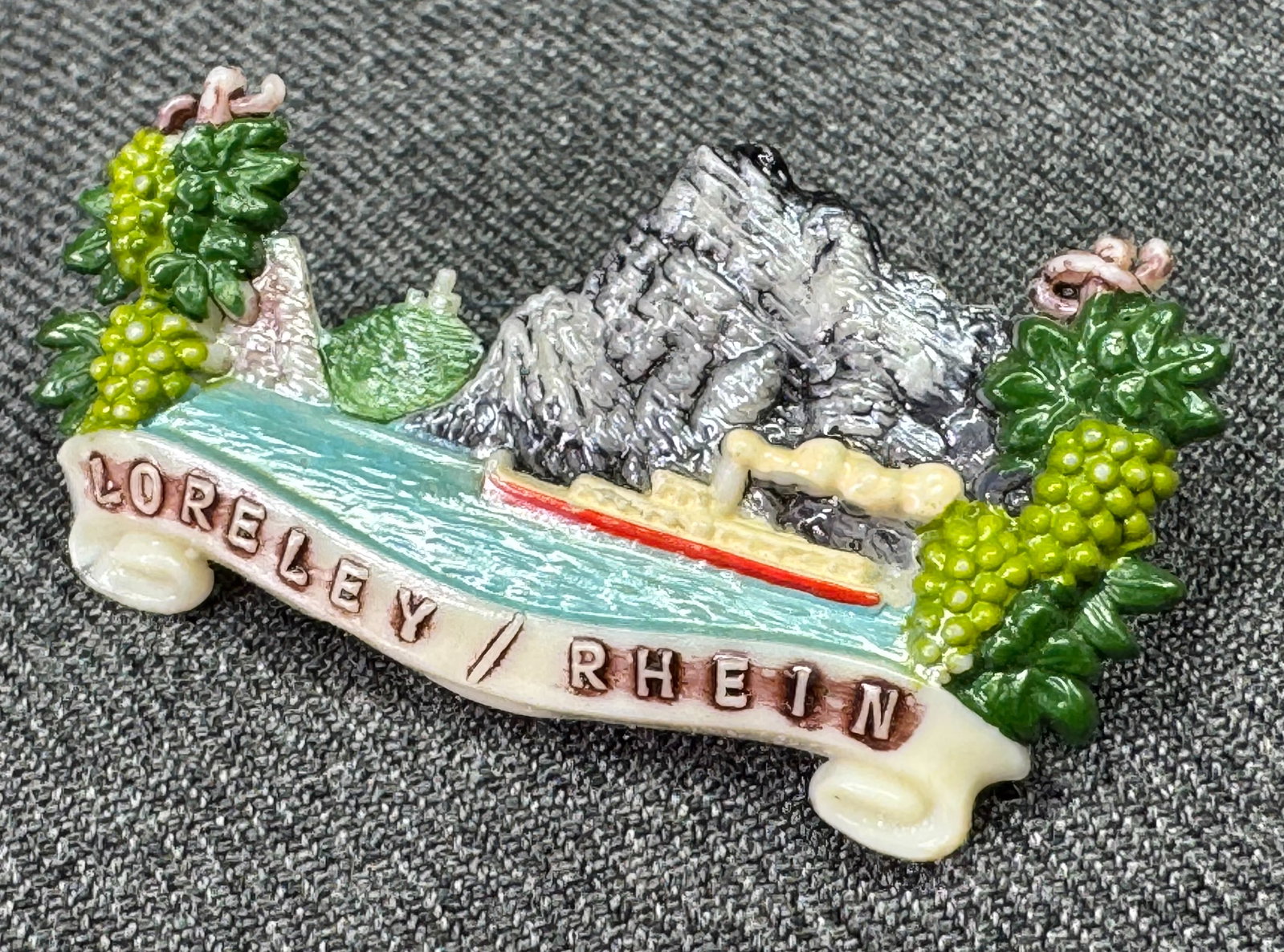 Vintage Loreley Rhein celluloid souvenir brooch pin: IN HOUSE FLAT SHIPPING & HANDLING COST WITHIN ALL THE U.S. : 7 To bypass LiveShipping, and use our In-House shipping service for 7 or shipping combined for multiple lots, please select “Arrange 