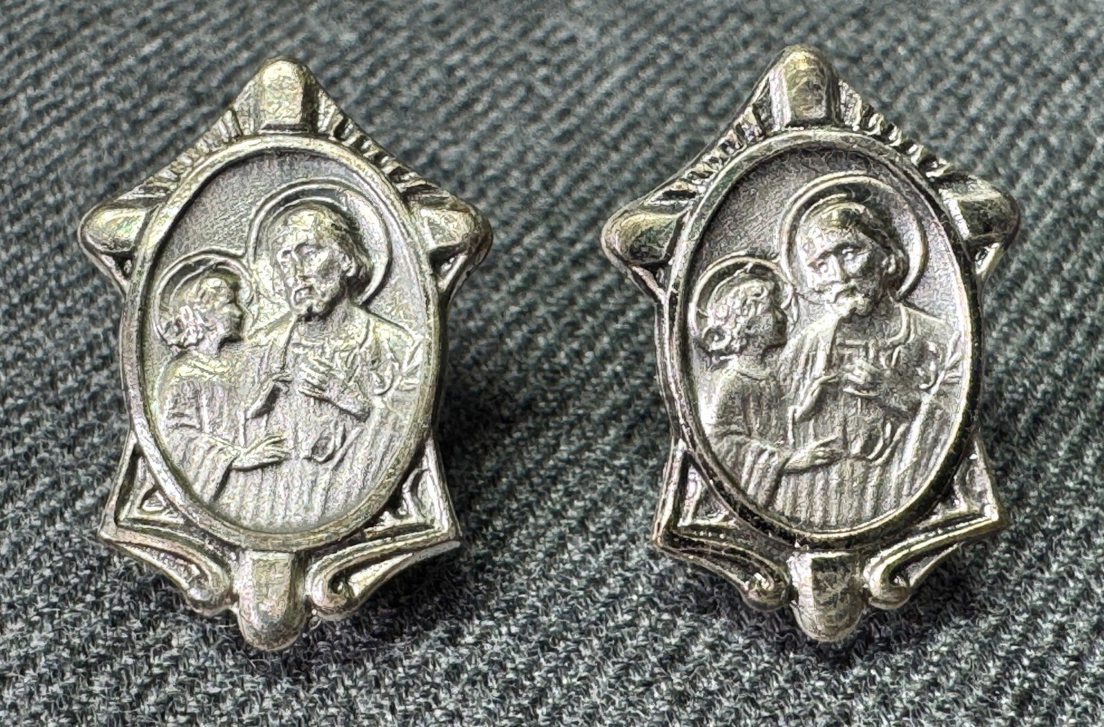 Vintage Our Sacred Heart of Jesus & Angel Guardian on back miniature brooch pins. Lot of 2: IN HOUSE FLAT SHIPPING & HANDLING COST WITHIN ALL THE U.S. : 7 To bypass LiveShipping, and use our In-House shipping service for 7 or shipping combined for multiple lots, please select “Arrange 