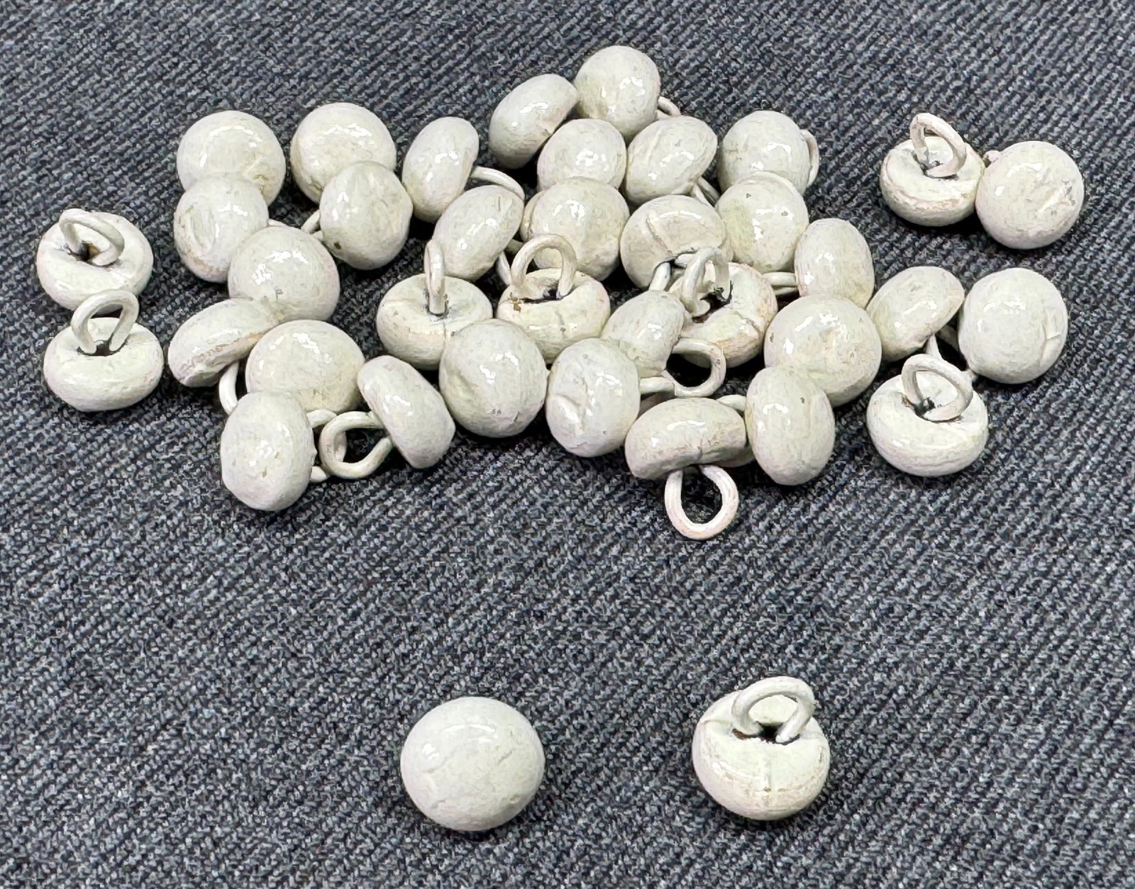 Vintage whitish shoe buttons. Lot of 36: IN HOUSE FLAT SHIPPING & HANDLING COST WITHIN ALL THE U.S. : $7 To bypass LiveShipping, and use our In-House shipping service for $7 or shipping combined for multiple lots, please select “Arrang