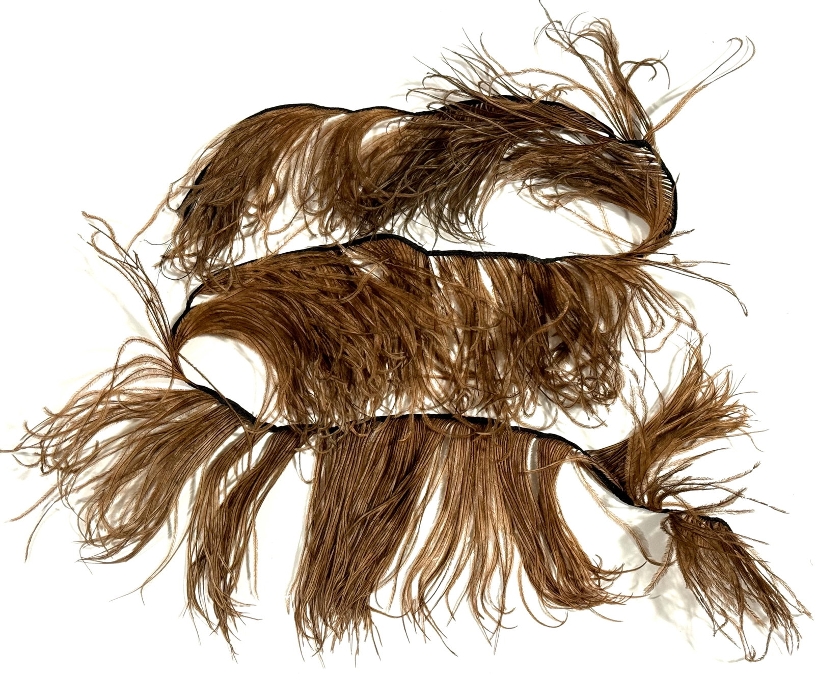 Vintage / Antique millinery brown feathers fringe trim 50" long 5 1/2" wide: IN HOUSE FLAT SHIPPING & HANDLING COST WITHIN ALL THE U.S. : 7 To bypass LiveShipping, and use our In-House shipping service for 7 or shipping combined for multiple lots, please select “Arrange 