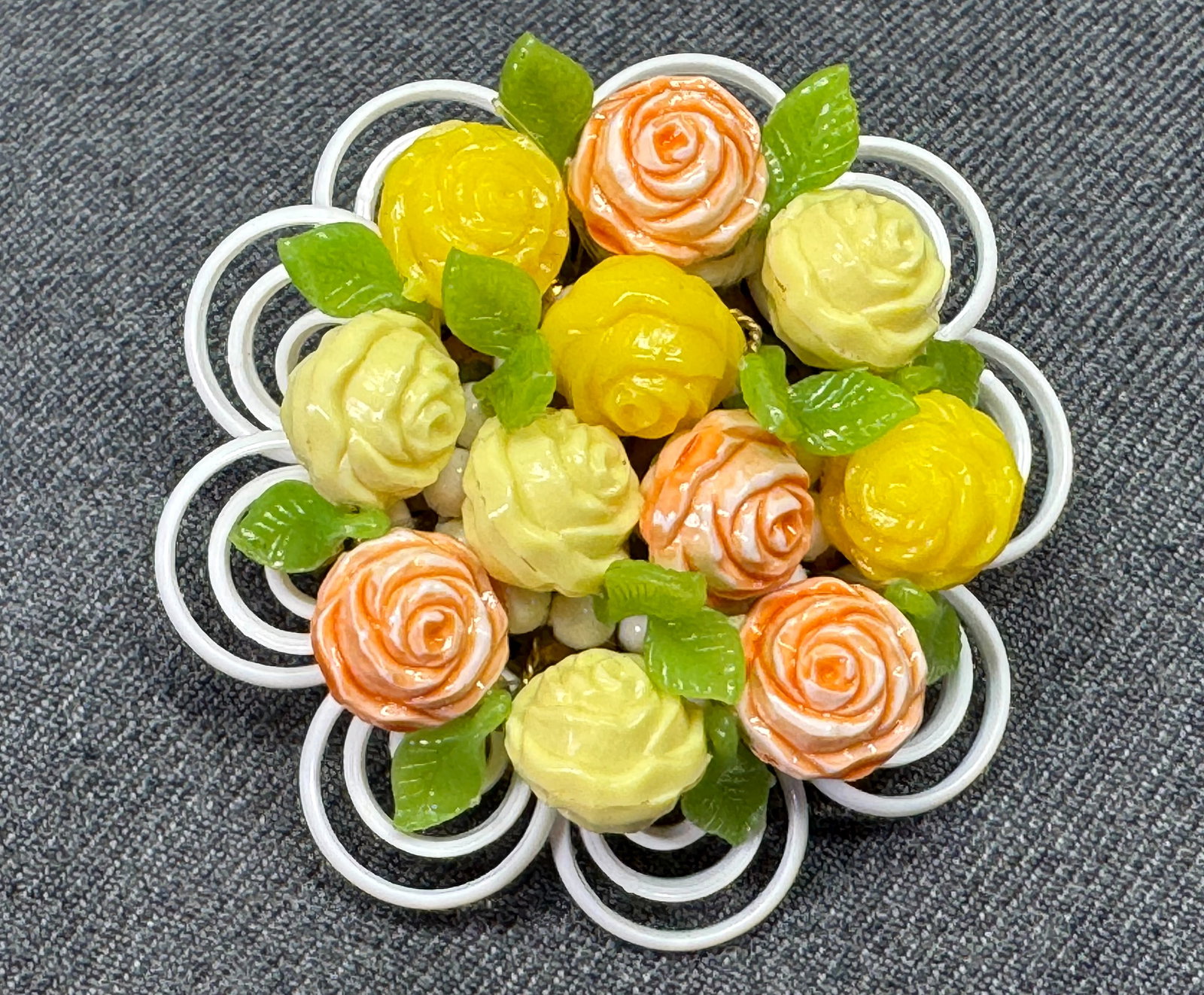 Vintage 1950s West Germany Molded Plastic Fruit Salad Floral Brooch Pin *n (1 of 5)