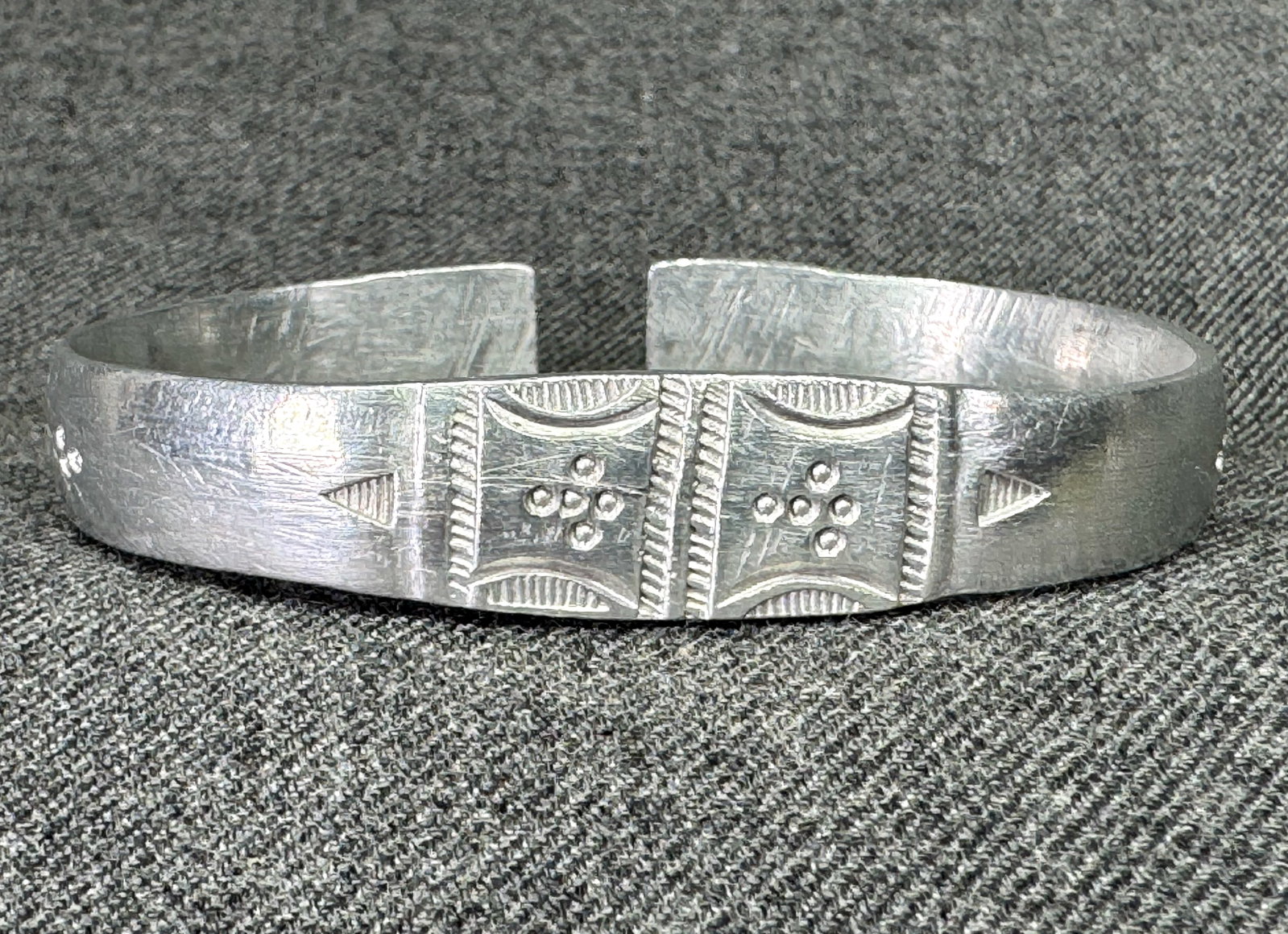 Vintage African Tuareg Tribal Hand-Chiseled Stamped Aluminum Cuff Bracelet . *n (1 of 9)
