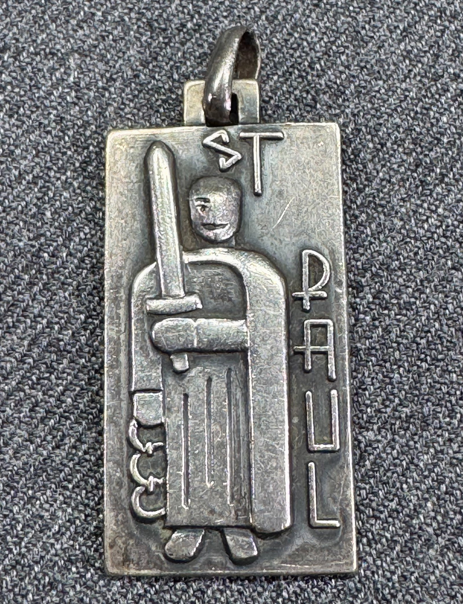 Vintage Constructivist Art Deco St. Paul Medal Pendant. Hidden Fish-Cross Symbol. 800 Silver. *n: Vintage Constructivist Art Deco St. Paul Medal Pendant. Hidden Fish-Cross Symbol. 800 Silver. The letter 'P' in 'PAUL' is beautifully engineered to form both a Christian Cross and an Ichthys (Jesus Fi