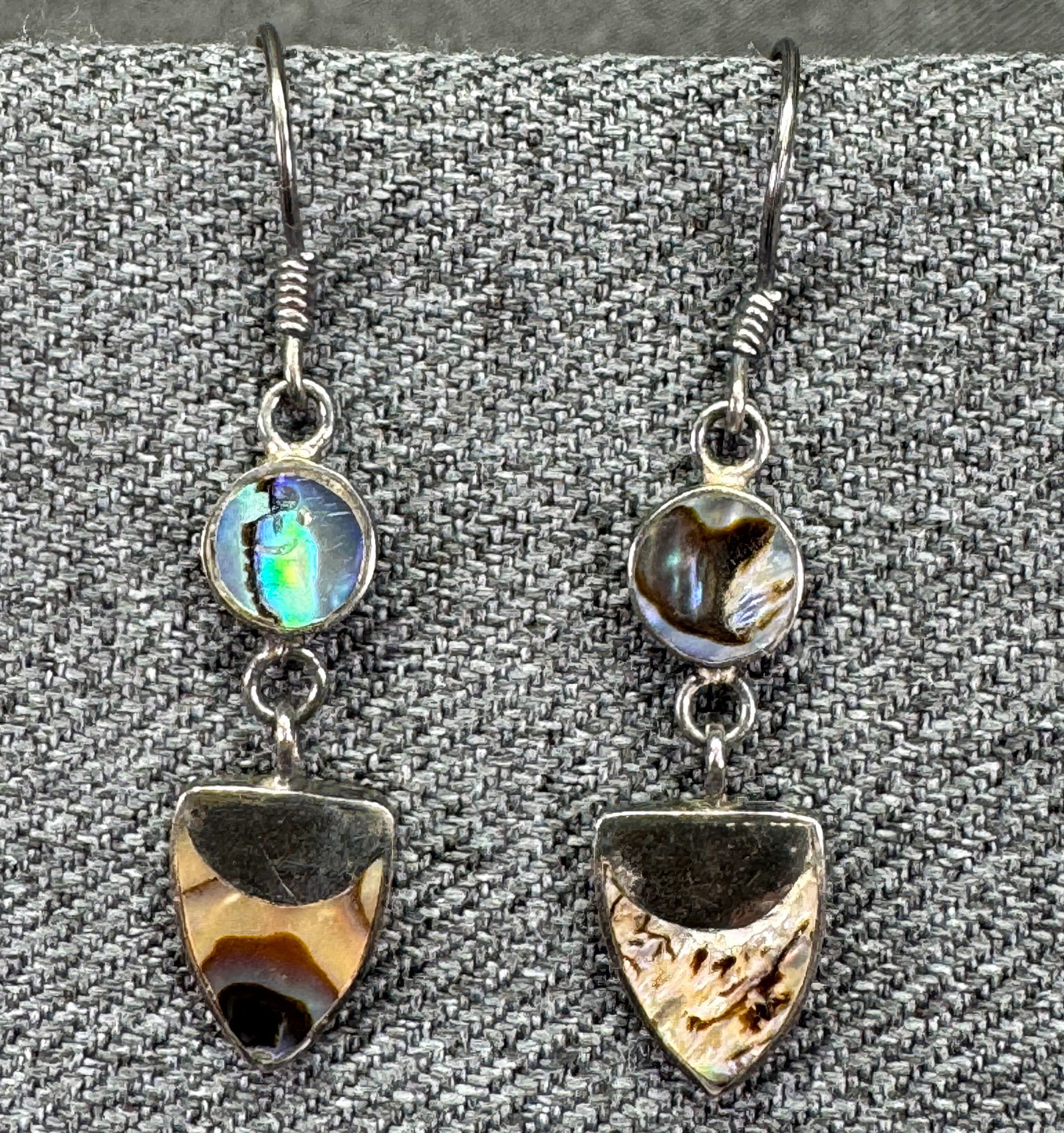 Ten Thousand Villages 925 Sterling Silver & Liquid Abalone Drop Earrings. #n (1 of 7)
