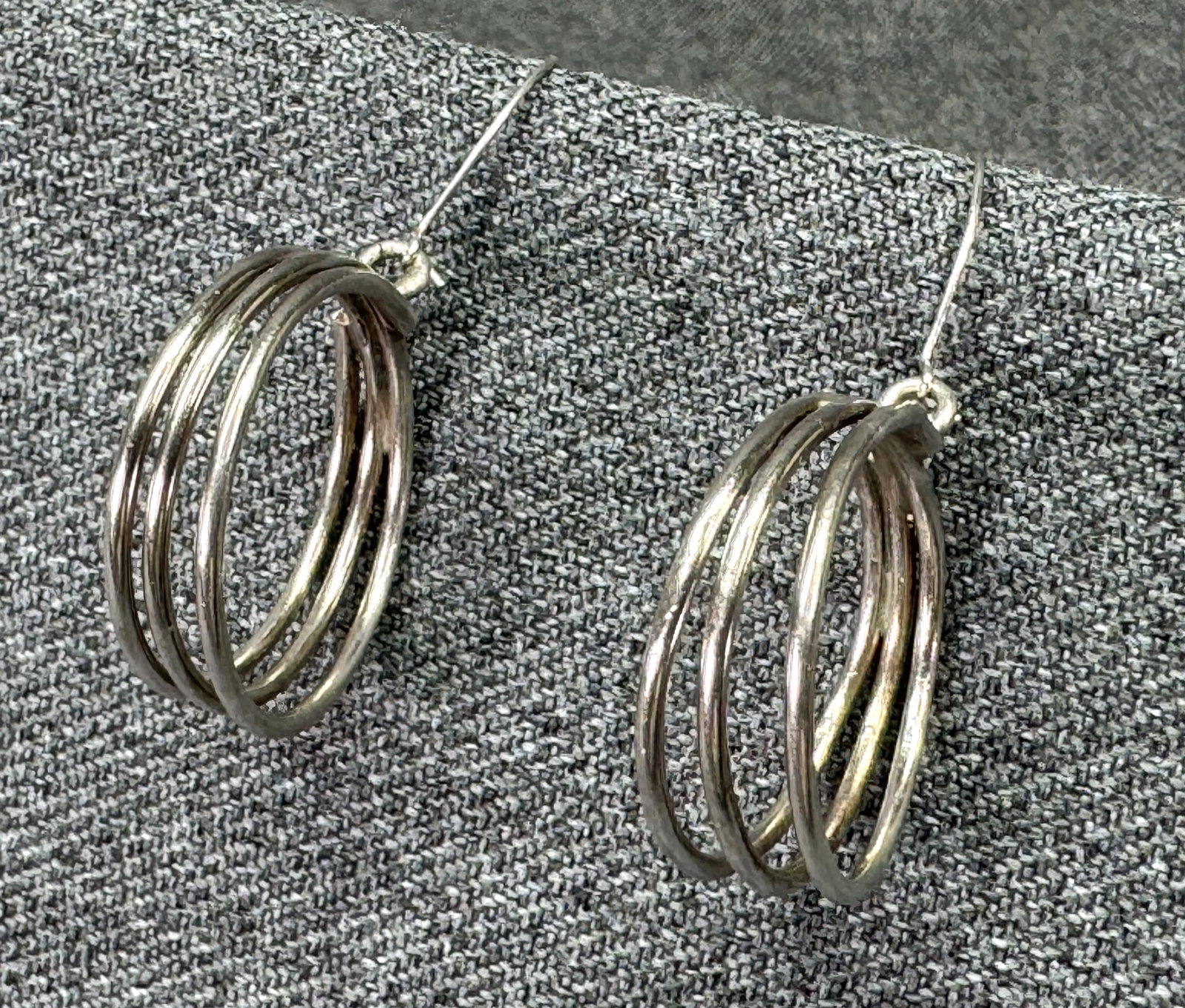1970s Boho Sterling Hoop Earrings *n: Vintage 1970s Sterling Silver Triple-Hoop Dangle Pierced Earrings. Unmarked. For measures please refer to the pictures taken with a measuring tape. Weight: 5.76 Grams. IN HOUSE FLAT SHIPPING & HANDLIN