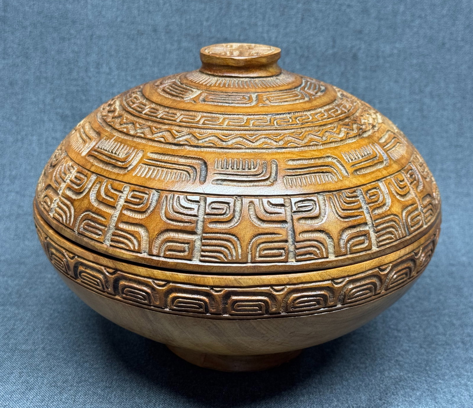 Marquesas Islands Lidded Bowl. Carved and decorated wood. *K (1 of 9)