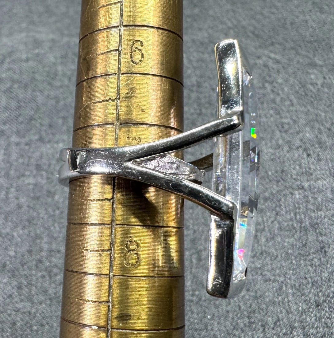 Oversized CZ Silver-tone Statement Ring. *M - 7