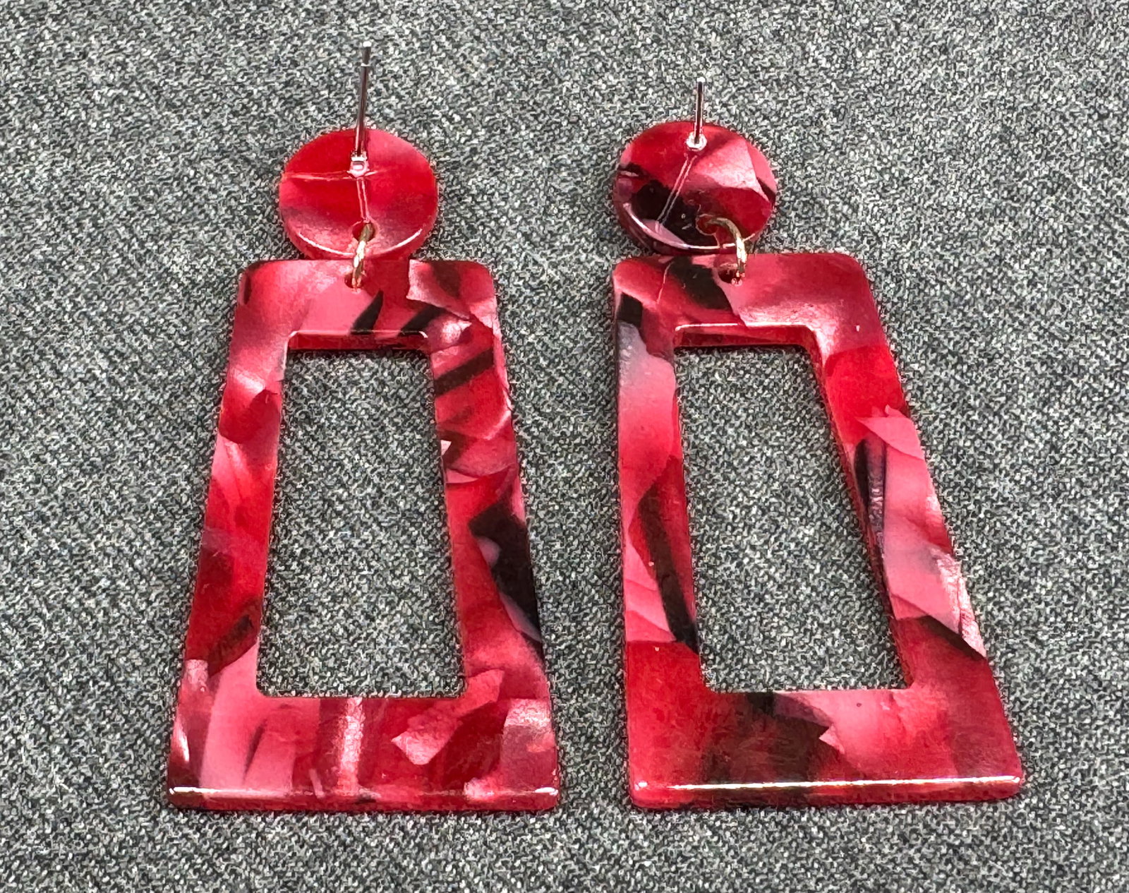 Marbled Raspberry Acrylic Drop Dangle Stud Earrings. *i - 2
