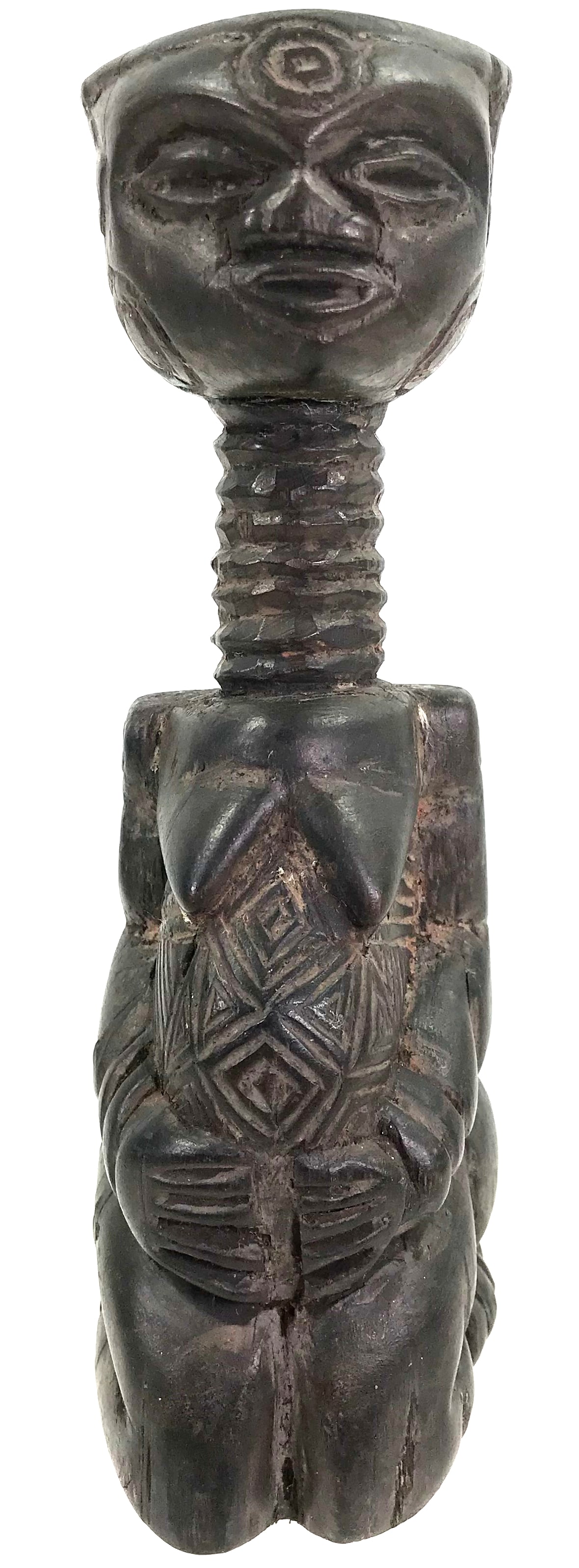 African Ndengese/ Dengese, DRC, Female Figure. Carved wood.: IN HOUSE FLAT SHIPPING & HANDLING COST WITHIN ALL THE U.S. : $12 To bypass LiveShipping, and use our In-House shipping service for $12 or shipping combined for multiple lots, please select “Arra