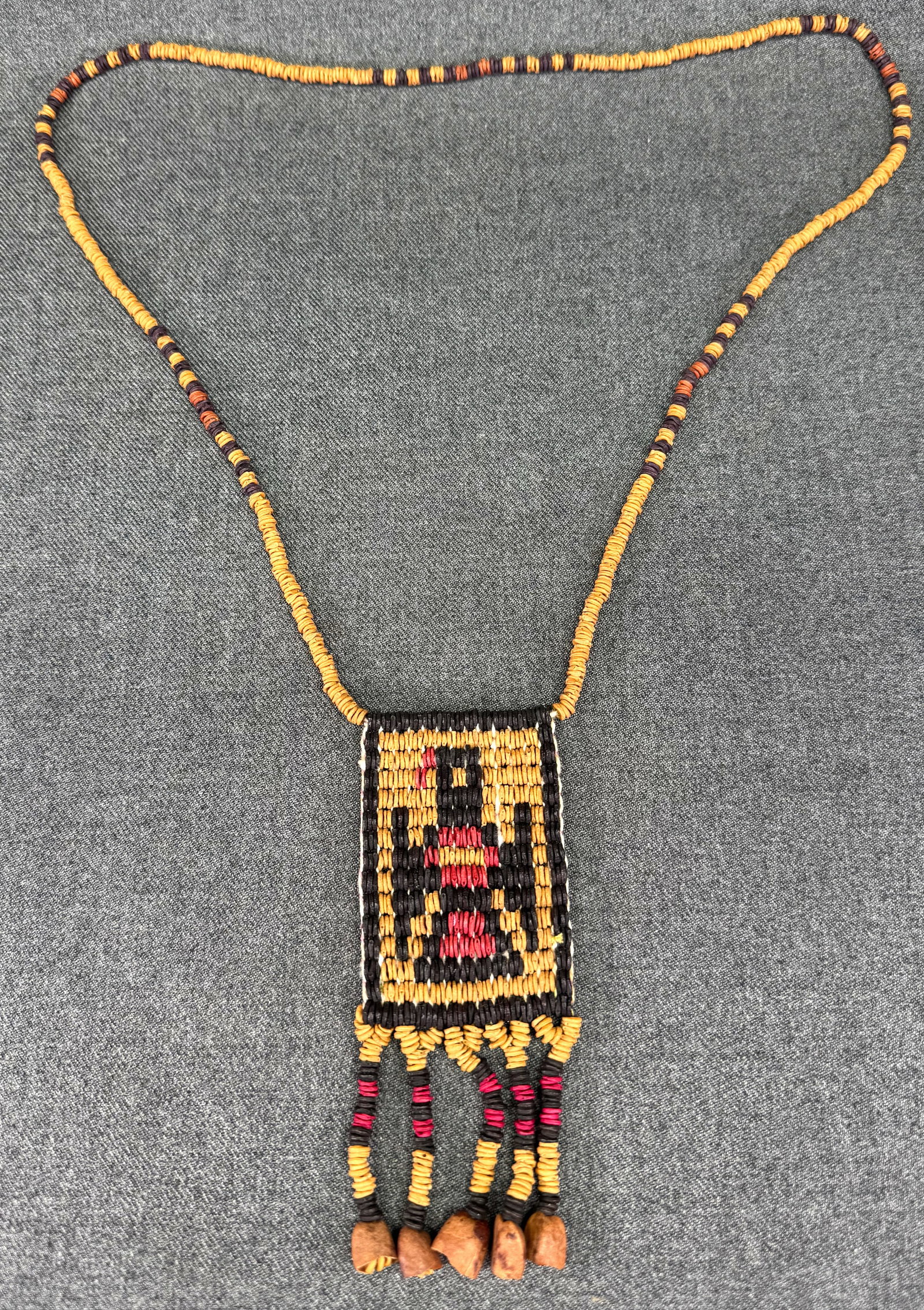 Amazonian Wai Wai Necklace. Seeds, fiber. *a: Vintage made w/ typewriter key silver-toned adjustable ring. Unmarked. For measures please refer to the pictures taken with a measuring tape. IN HOUSE FLAT SHIPPING & HANDLING COST WITHIN ALL THE U.S.
