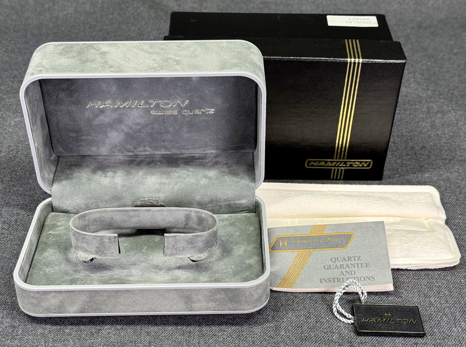 Vintage Hamilton Swiss Quartz Wristwatch Box.: IN HOUSE FLAT SHIPPING & HANDLING COST WITHIN ALL THE U.S. : $7 To bypass LiveShipping, and use our In-House shipping service for $7 or shipping combined for multiple lots, please select “Arrang