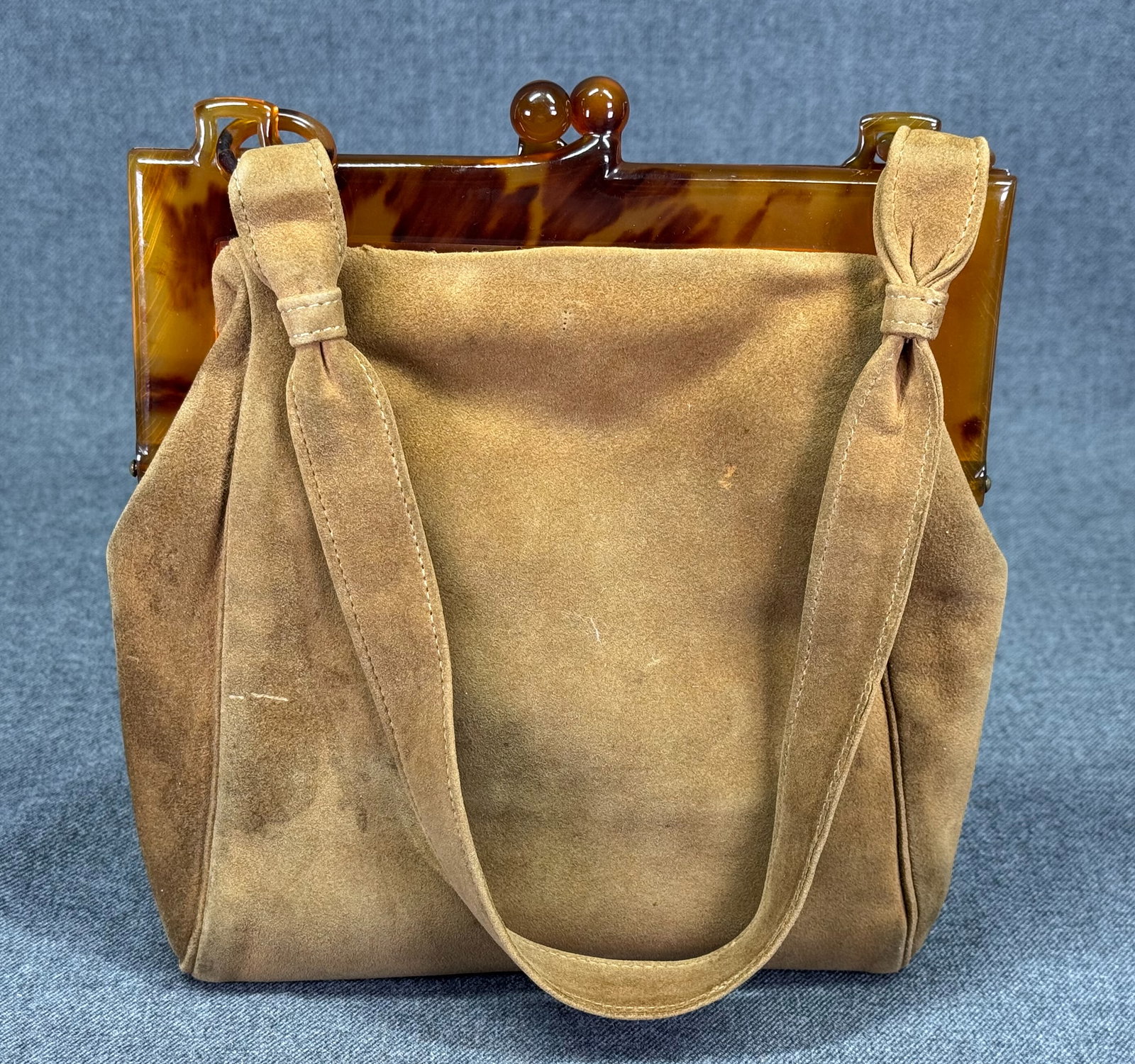 Antique art deco suede purse bag. Celluloid frame. *e (1 of 10)