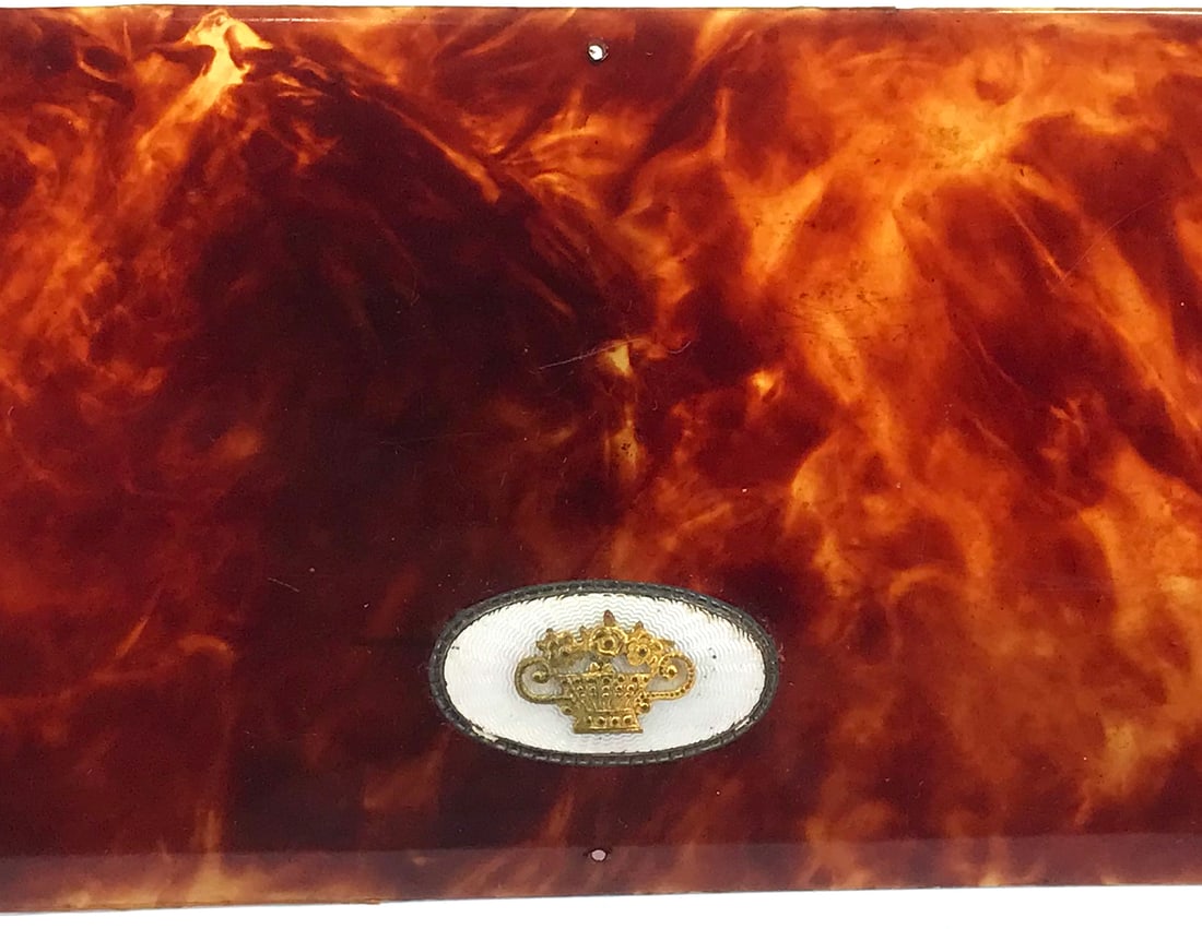 Antique Enamel Embellishment Celluloid Purse Top: IN HOUSE FLAT SHIPPING & HANDLING COST WITHIN ALL THE U.S. : $7 To bypass LiveShipping, and use our In-House shipping service for $7 or shipping combined for multiple lots, please select “Arrang
