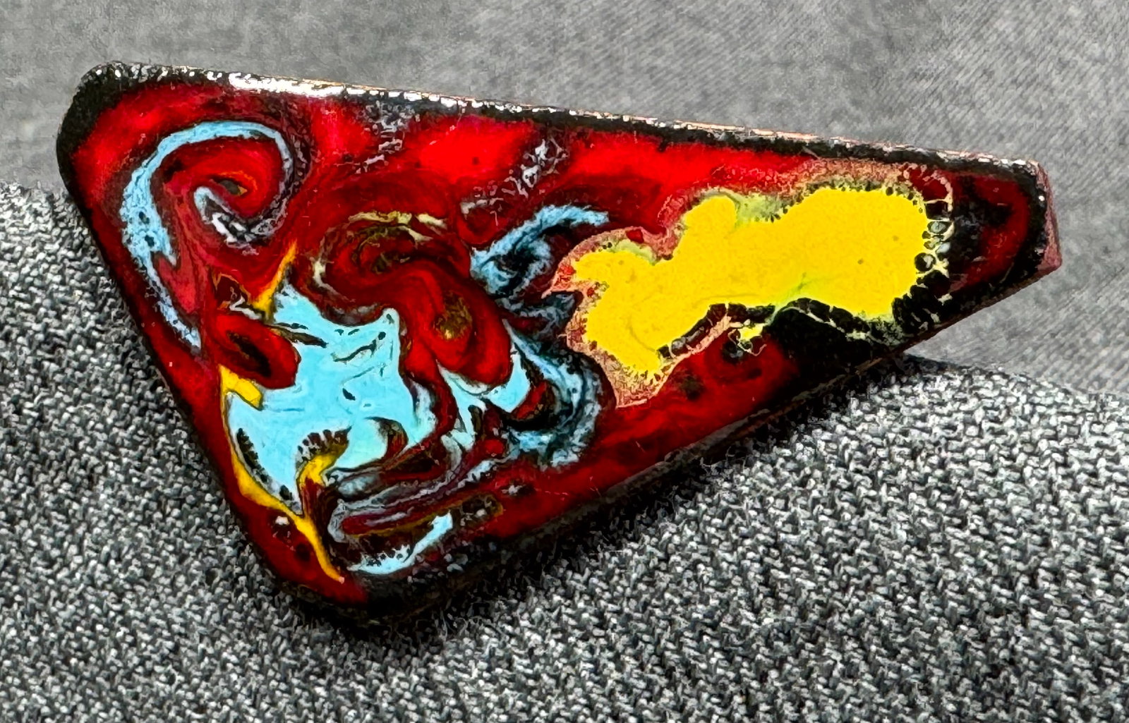 Vintage MCM L. Tarachas enamel on copper yellow fire dragon brooch pin: IN HOUSE FLAT SHIPPING & HANDLING COST WITHIN ALL THE U.S. : $7 To bypass LiveShipping, and use our In-House shipping service for $7 or shipping combined for multiple lots, please select “Arrang