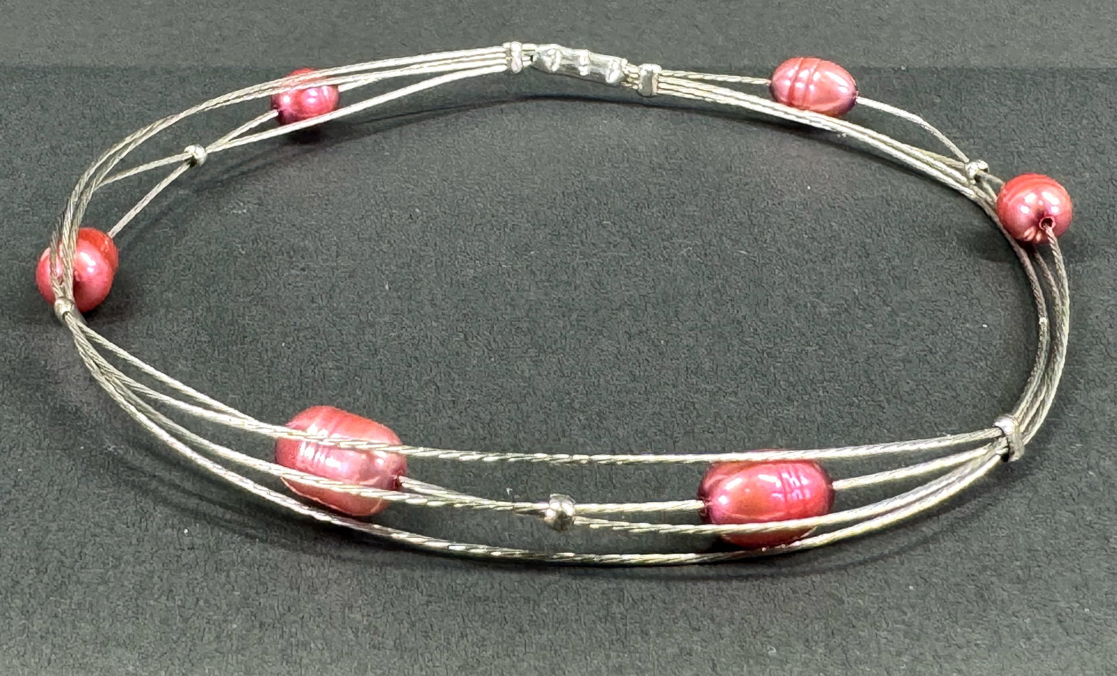 Raspberry baroque pearl beads silvertone metal wired bracelet bangle.: IN HOUSE FLAT SHIPPING & HANDLING COST WITHIN ALL THE U.S. : $7 To bypass LiveShipping, and use our In-House shipping service for $7 or shipping combined for multiple lots, please select “Arrang