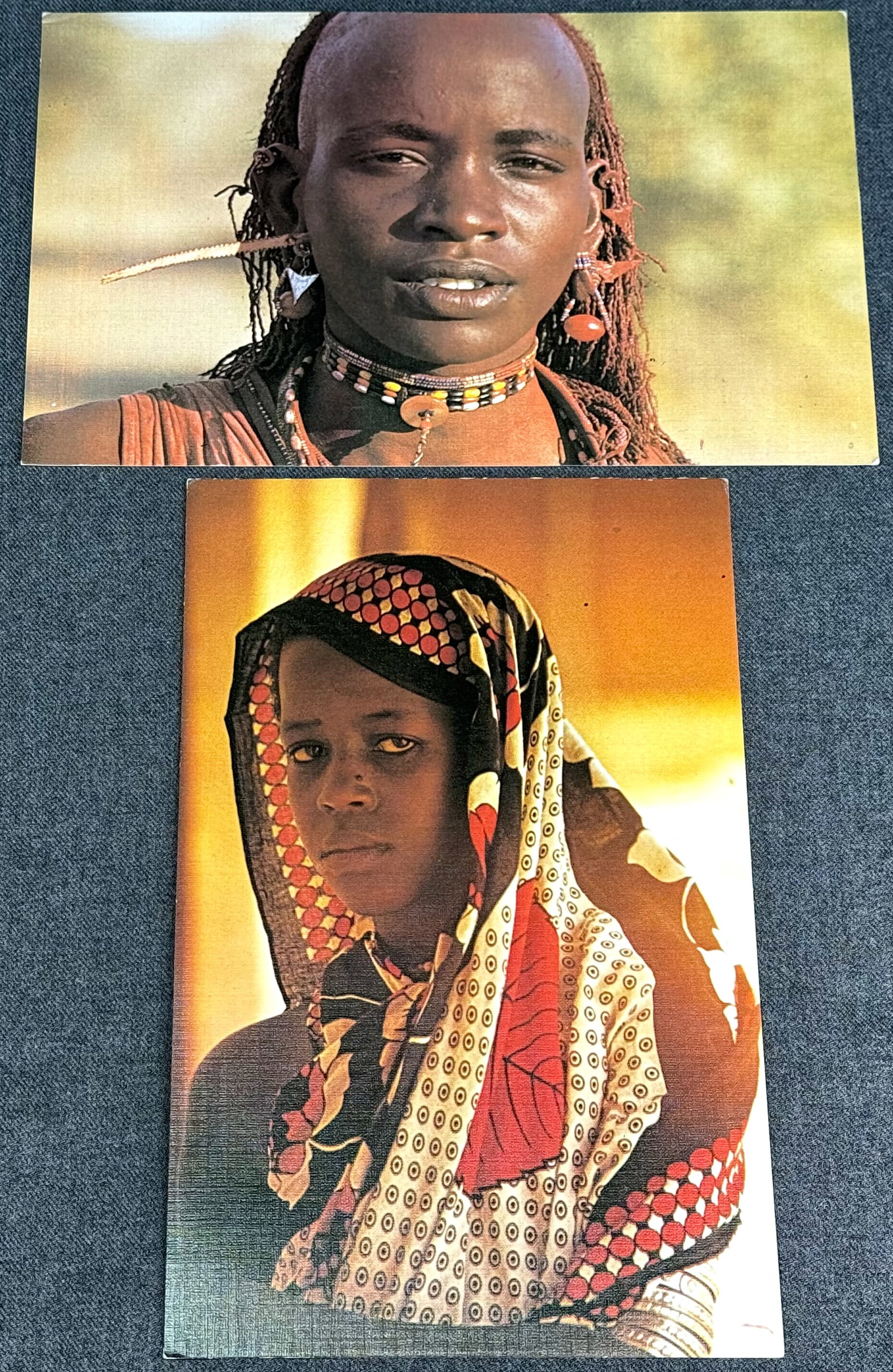 Vintage 70s African Postcards. M+P Africana Maasai Moran and Swahili Girl by John Eames. Lot of 2 .: IN HOUSE FLAT SHIPPING & HANDLING COST WITHIN ALL THE U.S. : $7 To bypass LiveShipping, and use our In-House shipping service for $7 or shipping combined for multiple lots, please select “Arrang