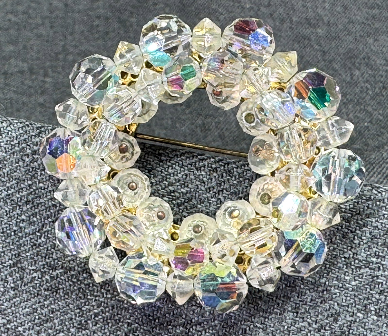 Mid-Century Juliana Style Aurora Borealis Crystal Wreath Brooch. *o