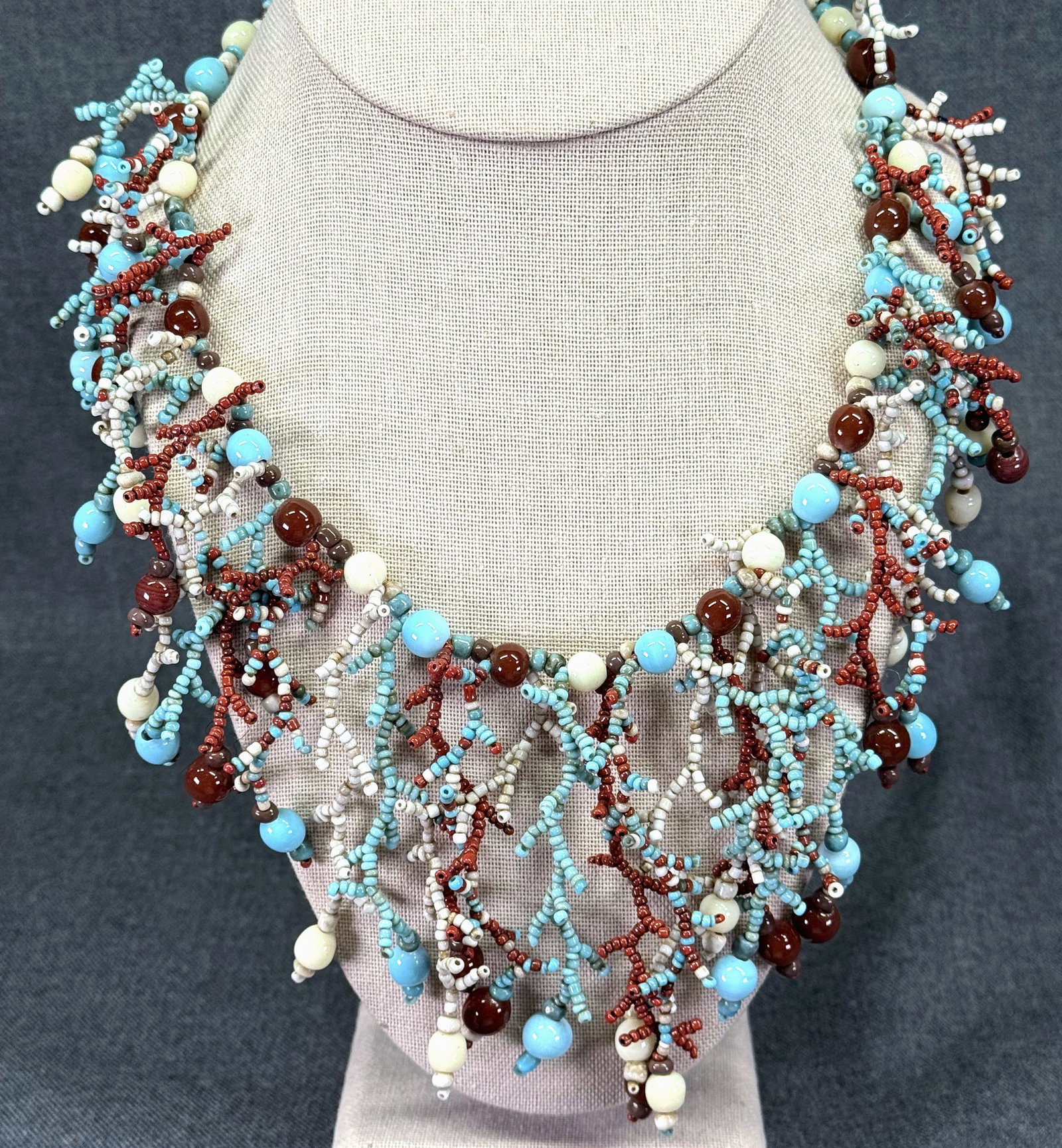 Artisan Woven Glass Bead Coral Reef Fringed Collar Bib Necklace. *L (1 of 10)