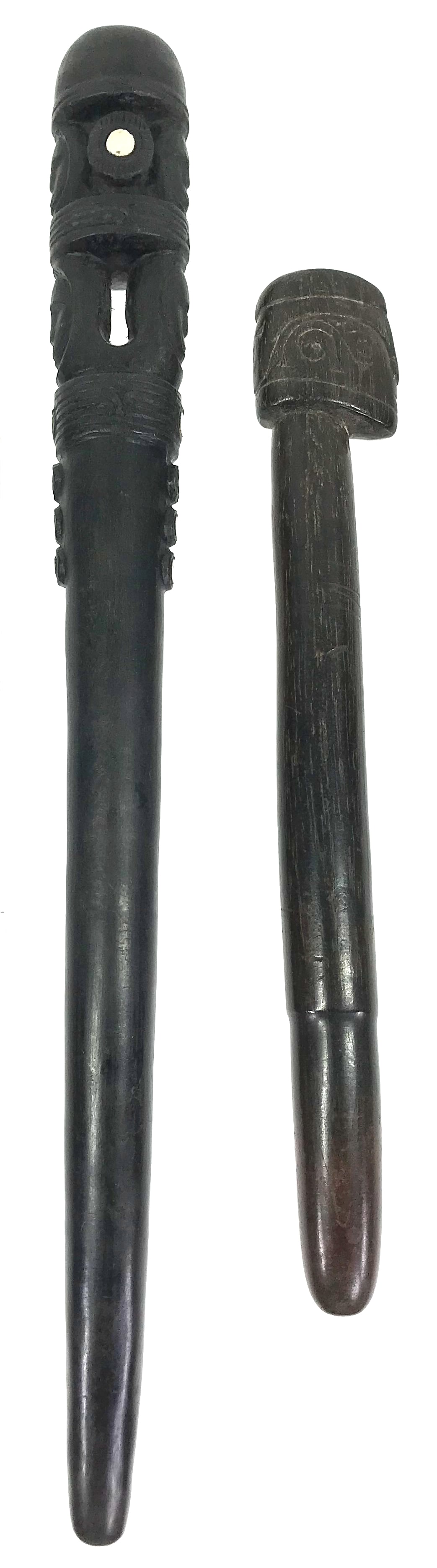Trobriand Islands Massim Face handle betel nut pestles: IN HOUSE FLAT SHIPPING & HANDLING COST WITHIN ALL THE U.S. : 14 To bypass LiveShipping, and use our In-House shipping service for 14 or shipping combined for multiple lots, please select “Arrang