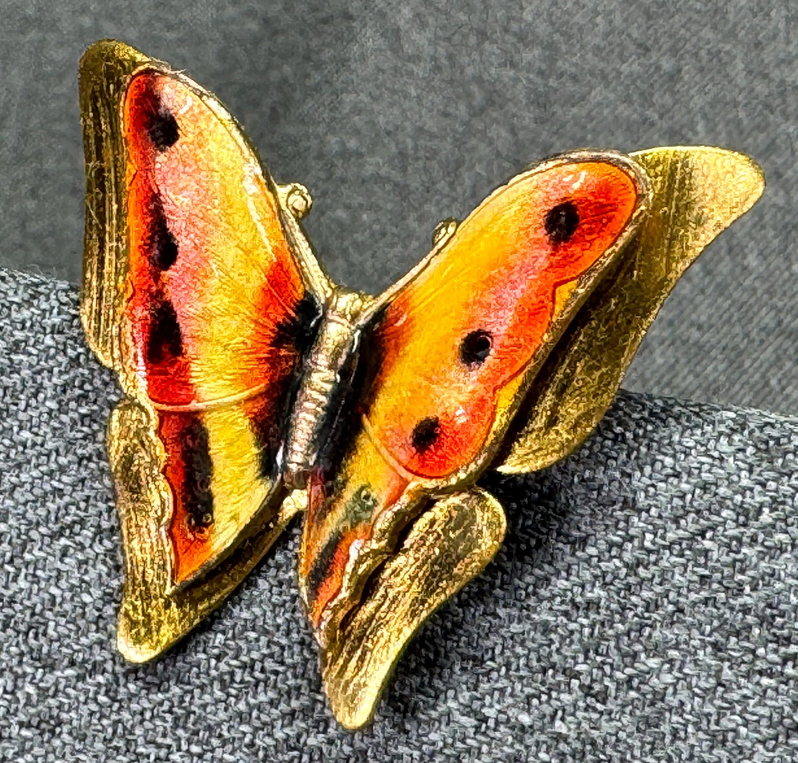 Vintage Mid-Century Enamel Gold-Tone Butterfly Brooch Pin. *p: Vintage Mid-Century Enamel Gold-Tone Butterfly Brooch Pin. Unmarked. For measures please refer to the pictures taken with a measuring tape. Weight: 12 Grams. IN HOUSE FLAT SHIPPING & HANDLING COST WIT