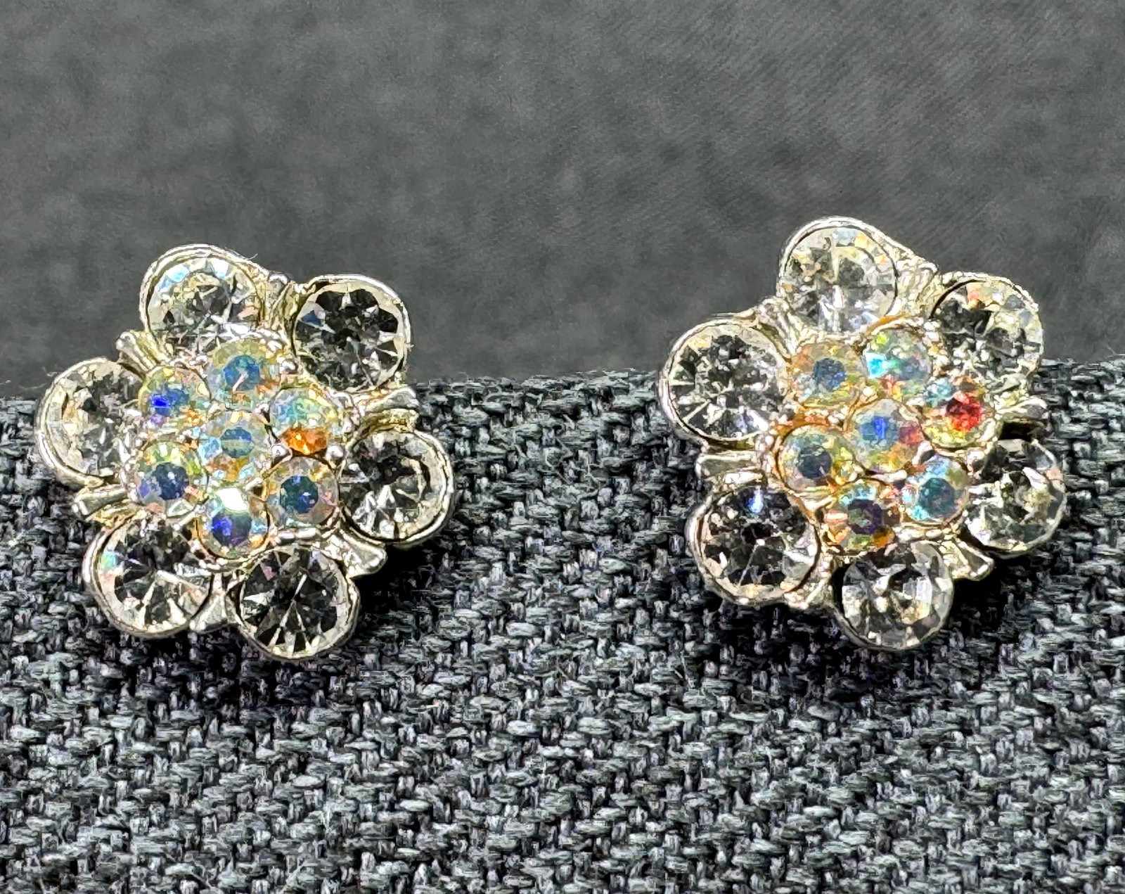 Aurora Borealis Rhinestone Flower Stud Earrings. #p (1 of 4)