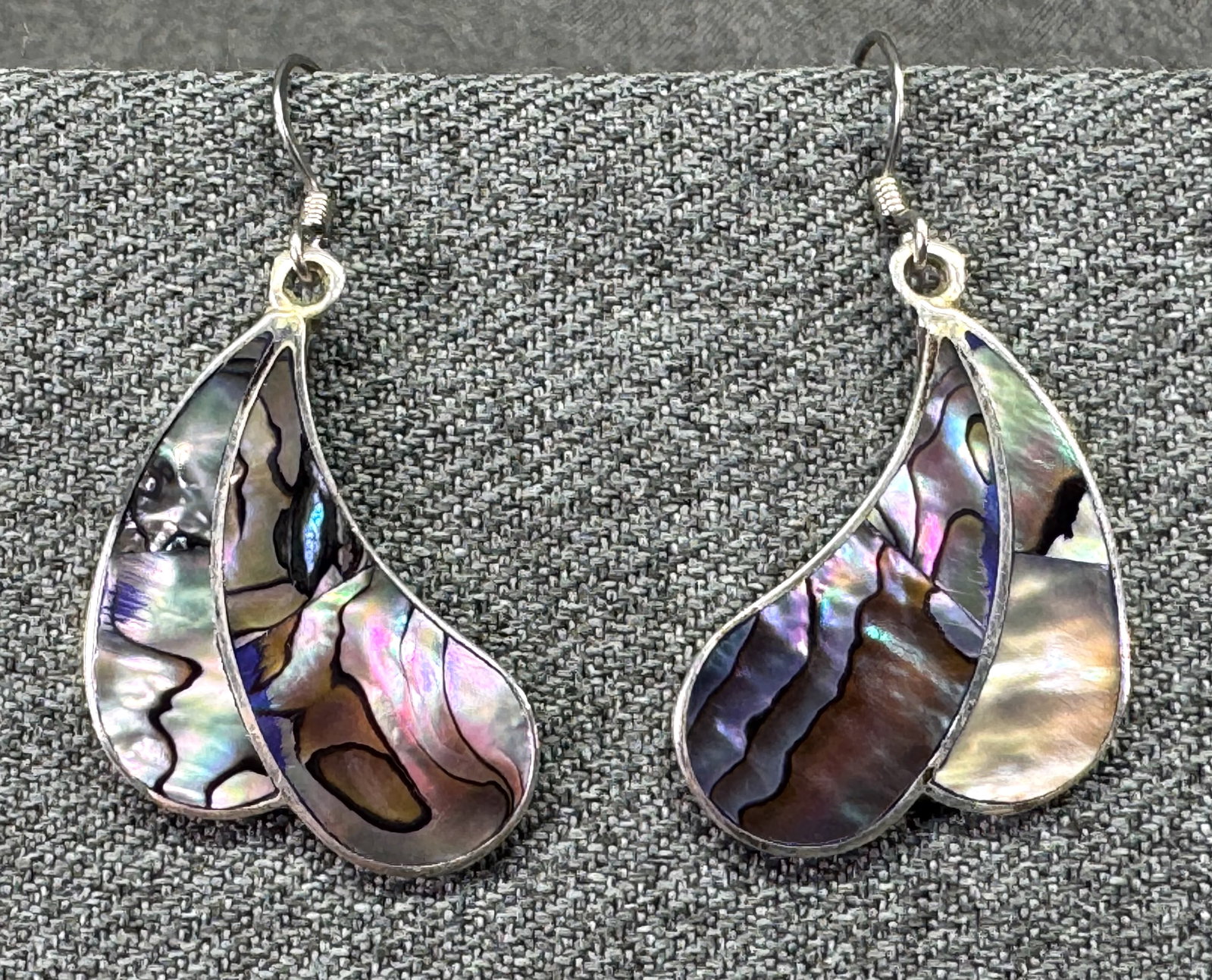 Vintage Alpaca Mexico Abalone Double Teardrop Dangle Earrings. #p (1 of 5)