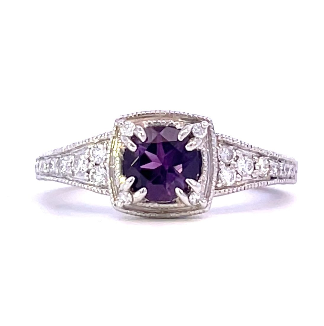 14KT WHITE GOLD AMETHYST AND DIAMOND RING (1 of 2)