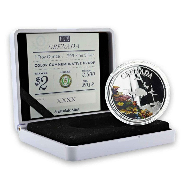 2018 Grenada " Diving Paradise " 1 oz Silver Colorized Coin (1 of 4)