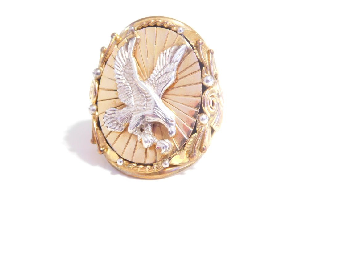 Sterling Silver Native American Navajo Mens Eagle Ring 12K Gold Filled (1 of 7)