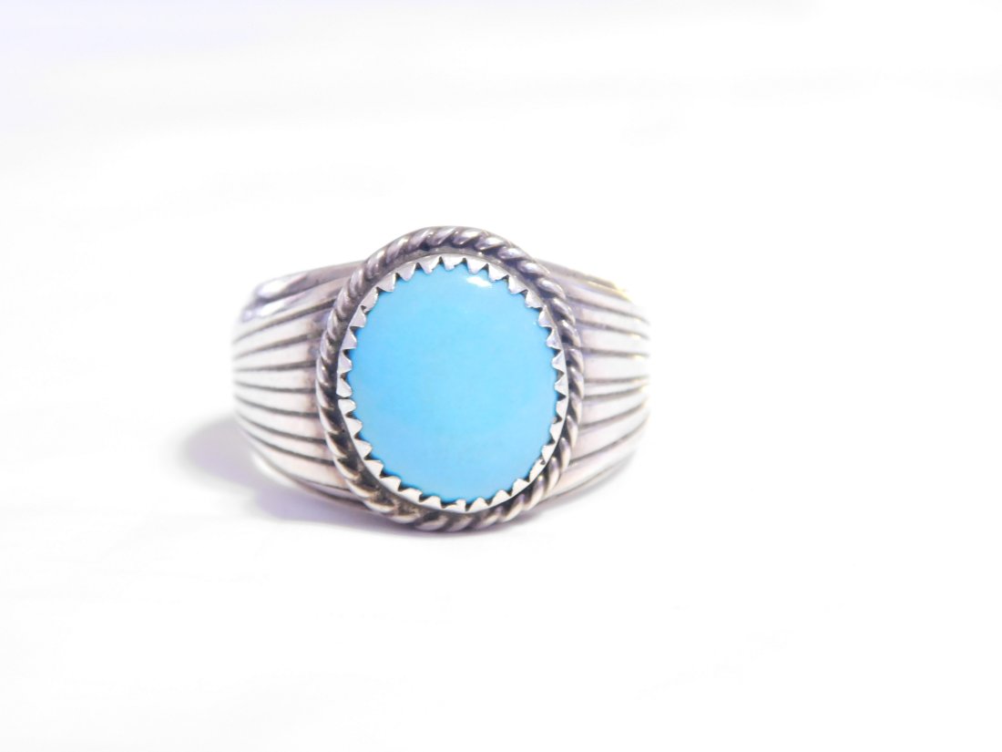 Men's Sterling Silver Native American Turquoise Braided Ring (1 of 6)