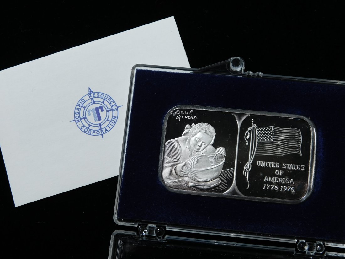 Vintage 1880 Rosario Resources Corp United States Paul Revere 1 oz .999 Silver Art Bar (1 of 3)