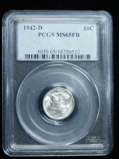 1942-D 10c Mercury Silver Dime - PCGS MS65FB (1 of 3)