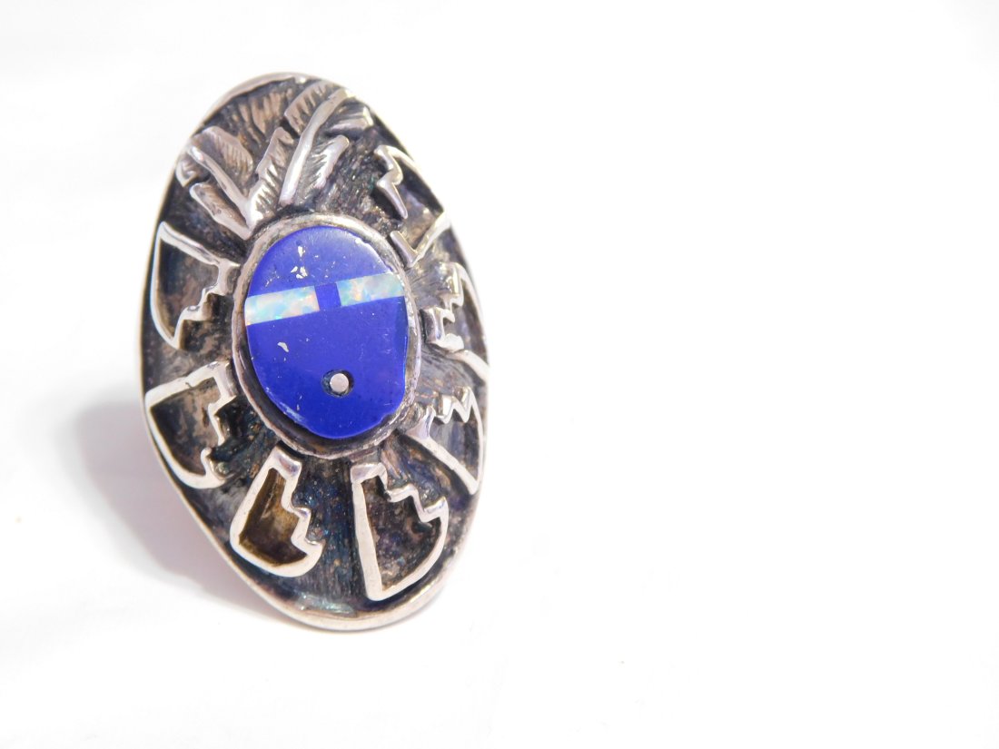 Heavy Sterling Silver Native American Lapis & Opal Ring (1 of 10)