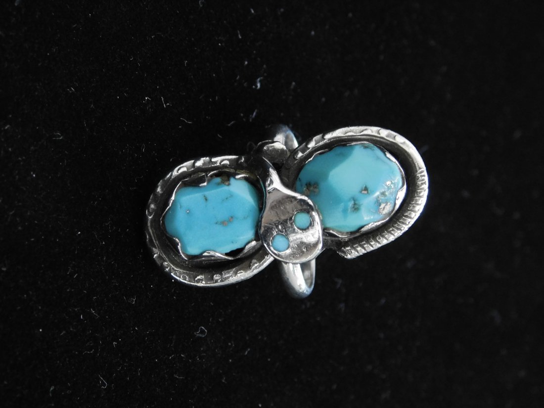 Vintage Native American Sterling Silver Snake Ring w/ Turquoise Eyes & Eggs - ZUNI Signed (1 of 4)