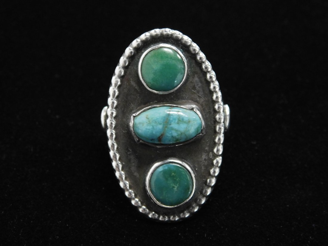 Vintage Native American Sterling Silver 3 Stone Turquoise Ring (1 of 4)