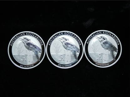 Lot of 3x - 2016  Australian Kookaburra 1 oz .999 Fine Silver Australian Kookaburras: For sale is a Lot of 3x - 2016 Australian Kookaburra 1 oz .999 Fine Silver Rounds.