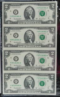 2003 A $2 Two Dollar Bills - Atlanta GA Uncirculated Uncut Sheet of 4 Notes: For sale is a Uncut Sheet of 4x Uncirculated 2003A Two Dollar Bills, Atlanta GA in World Reserve Monetary Exchange Folder.