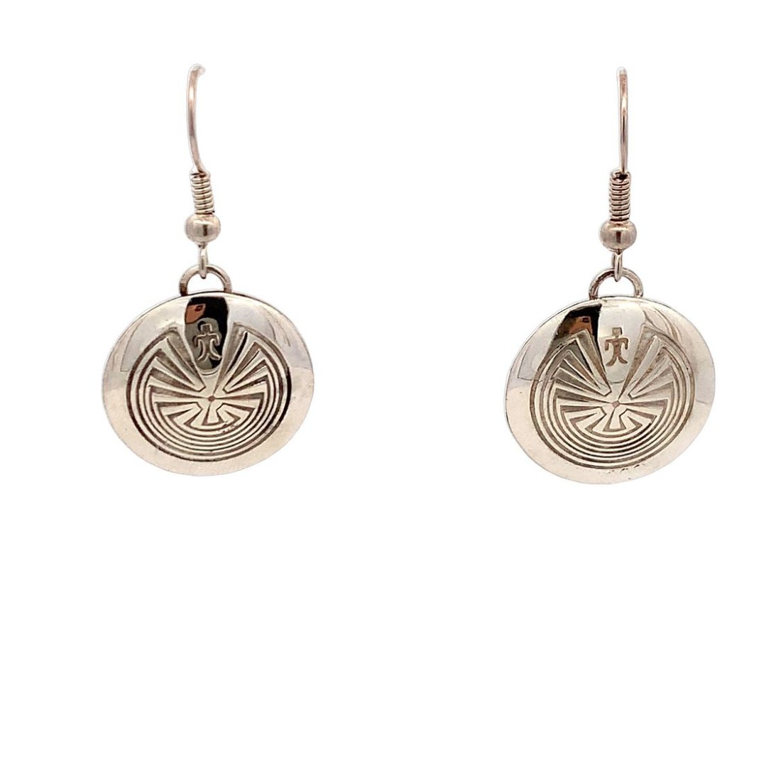 STERLING SILVER NATIVE AMERICAN DANGLE EARRINGS: STERLING SILVER NATIVE AMERICAN "MAN IN THE MAZE" DANGLE EARRINGS WEIGHING 4.2 GRAMS